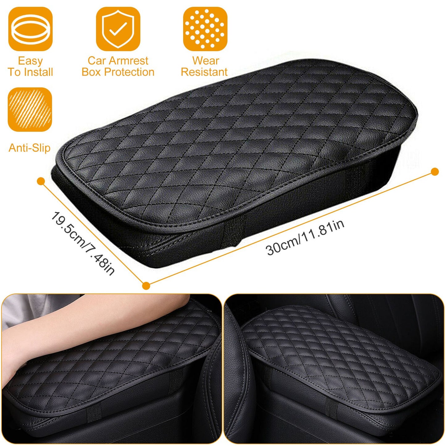 Car Armrest Pad Cover - PU Leather Console Cushion Protector