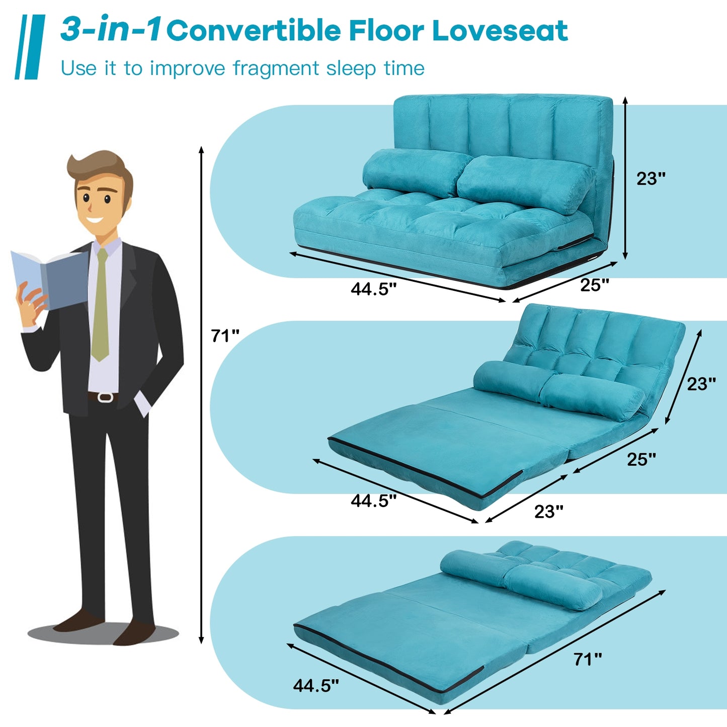 6-Position Foldable Floor Sofa Bed with Removable Cover