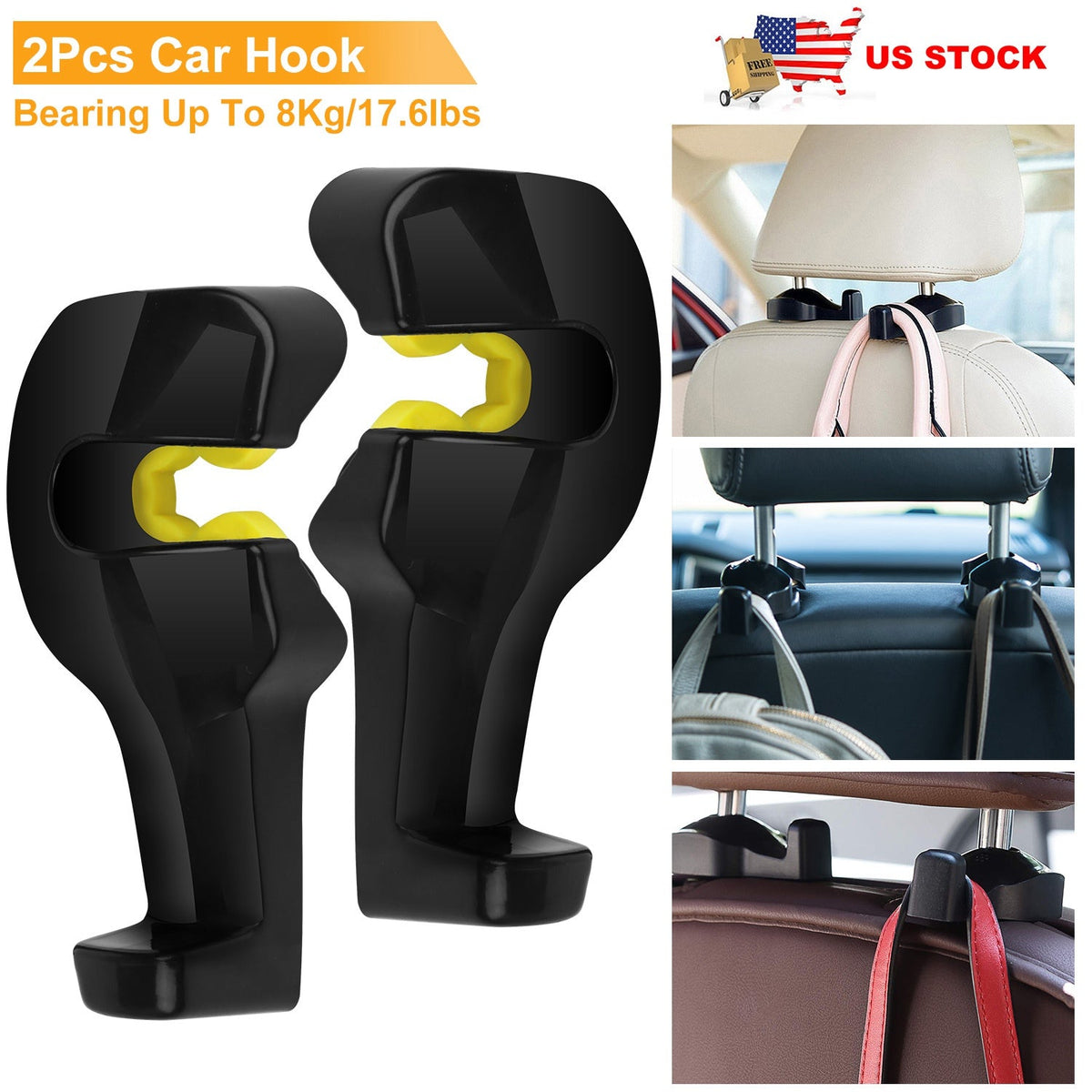 2Pcs Car Seat Headrest Hanger Car Headrest Hanging Hook For Bag Purse Cloth Grocery Organizer