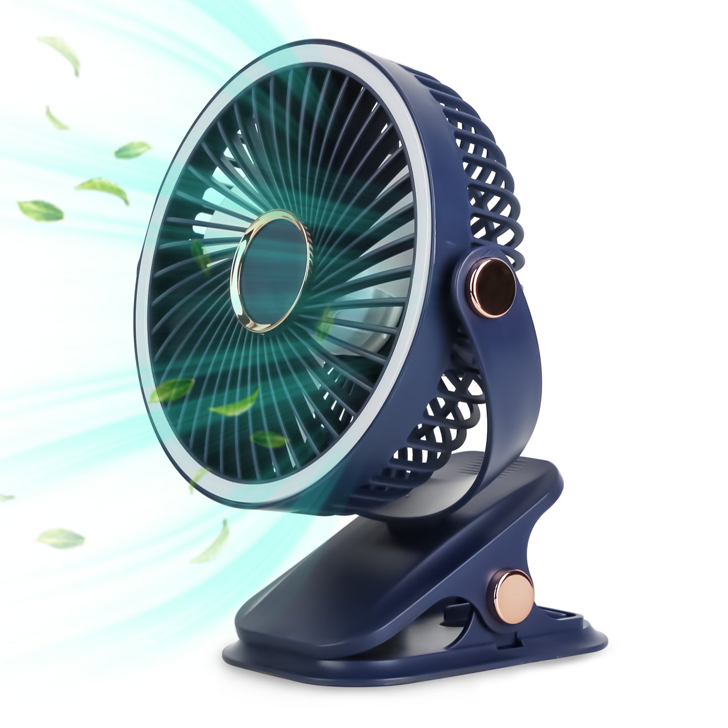 Clip-On Fan with 5 Speeds, LED Light & 720° Rotation