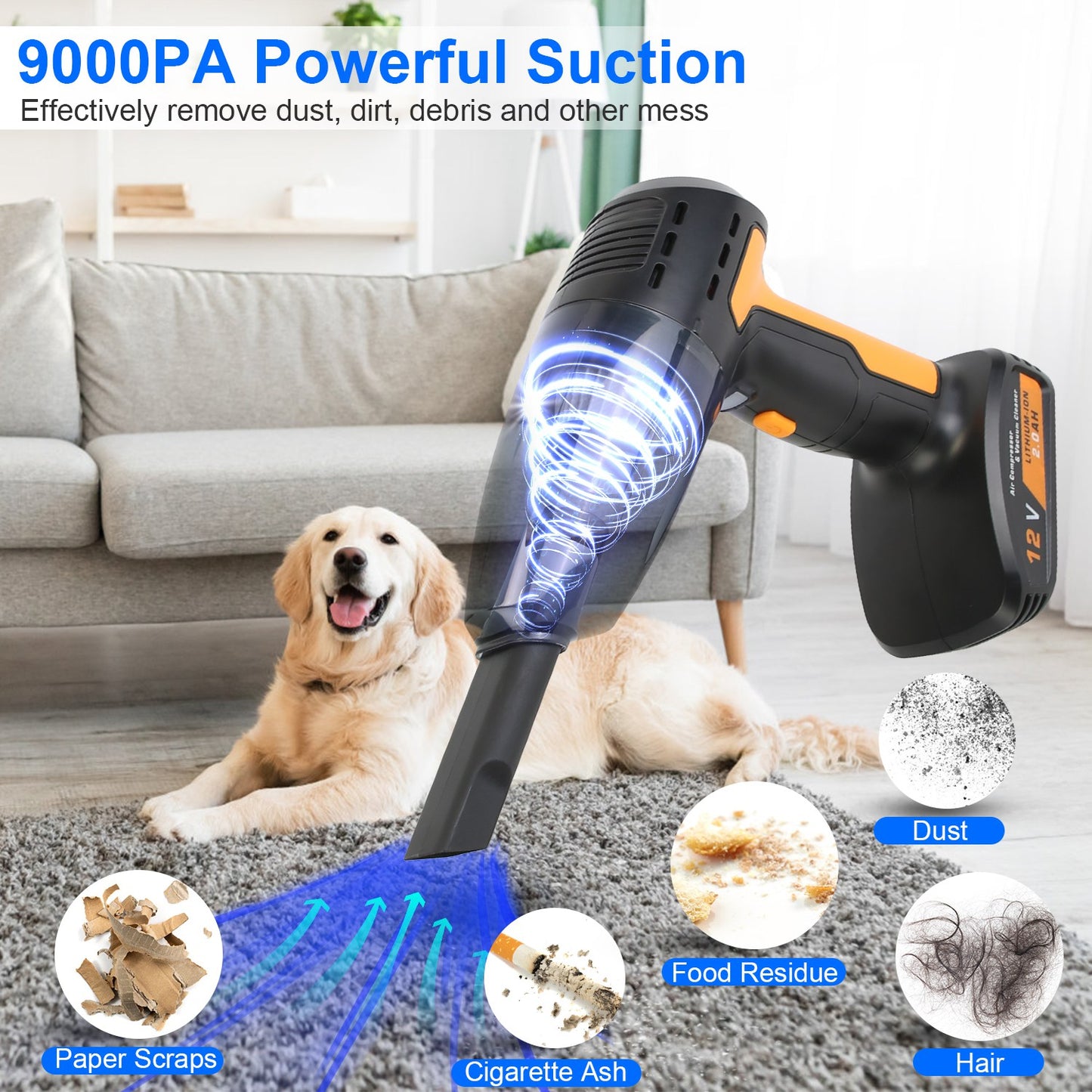 4-in-1 Cordless Car Vacuum Cleaner & Tire Inflator with LED