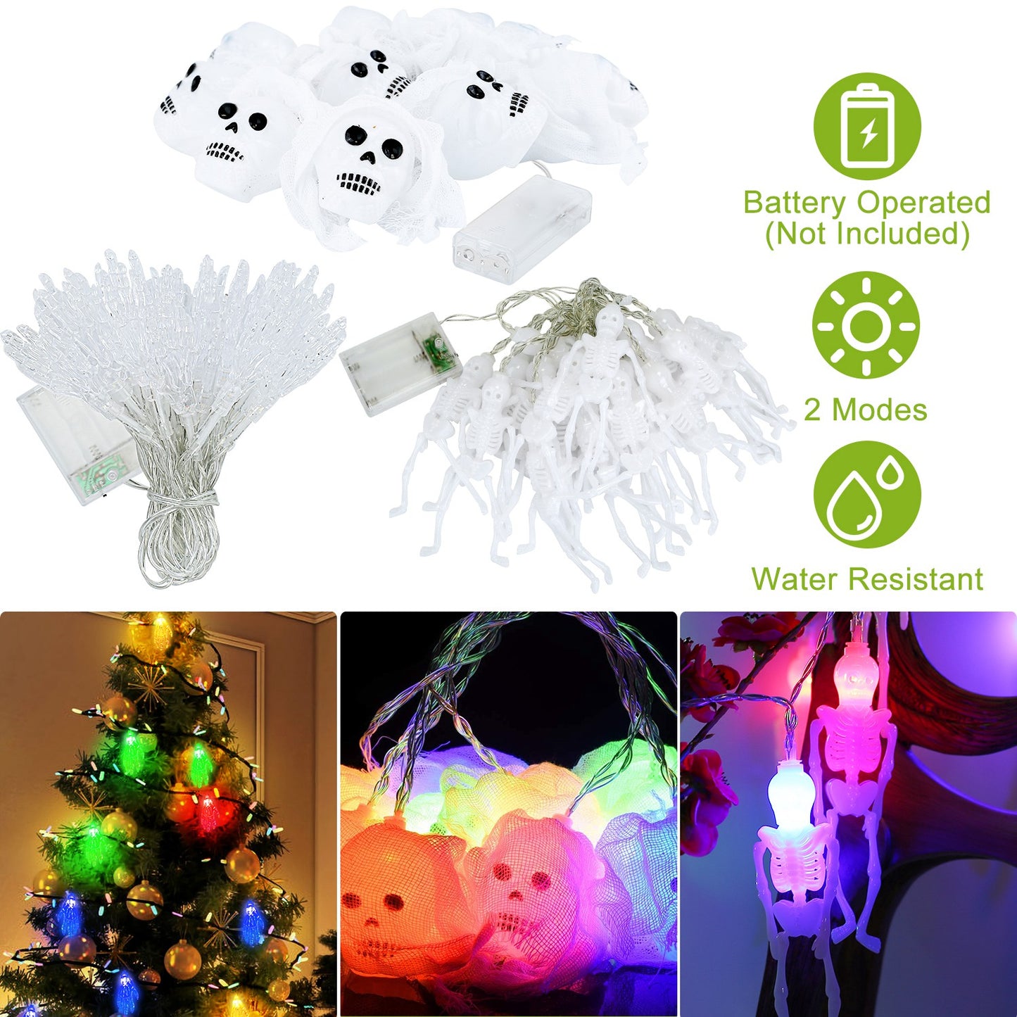 Halloween String Lights Set - 50 LED 24ft 3-Pack Decorations