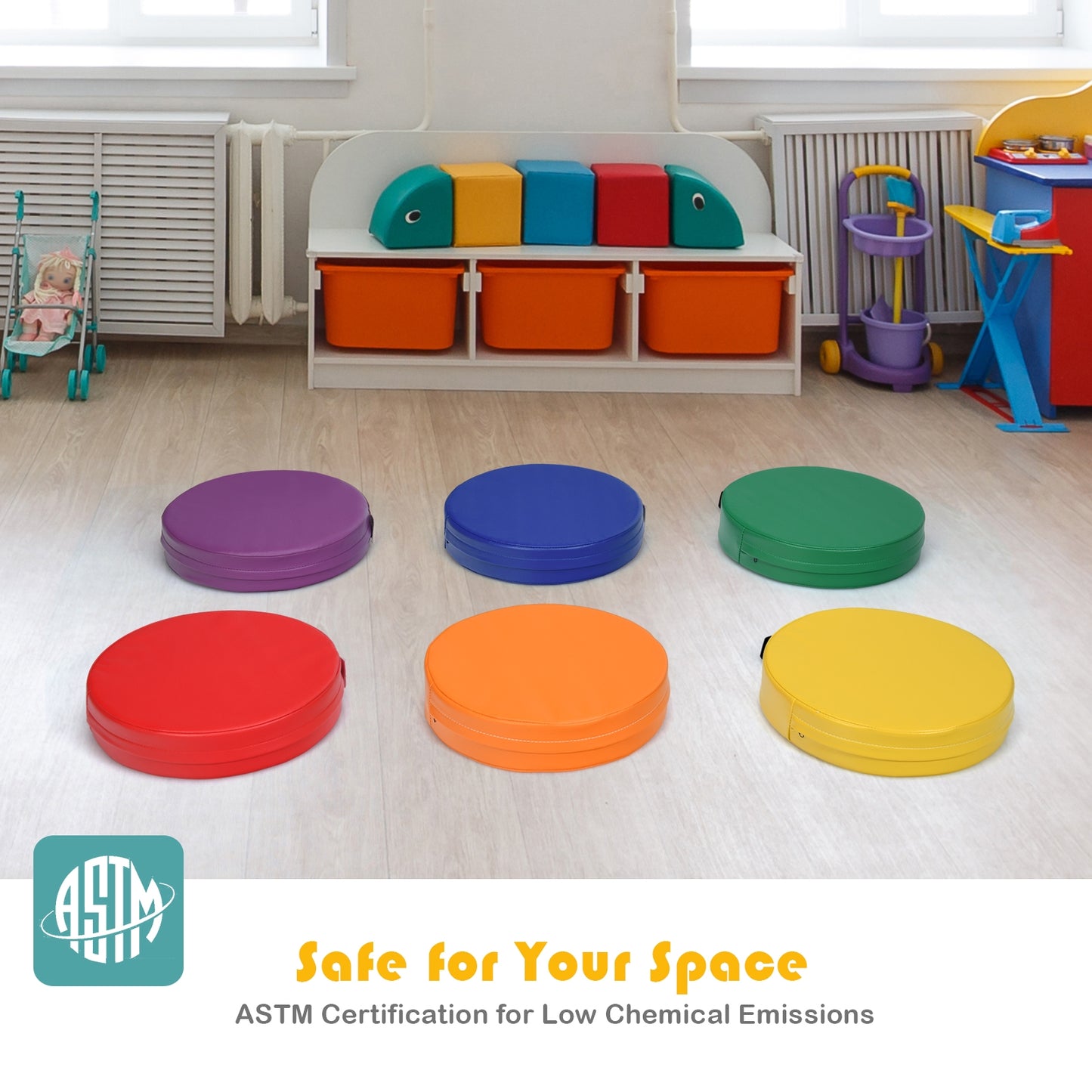 Round Toddler Floor Cushions 15 Inch - Set of 6
