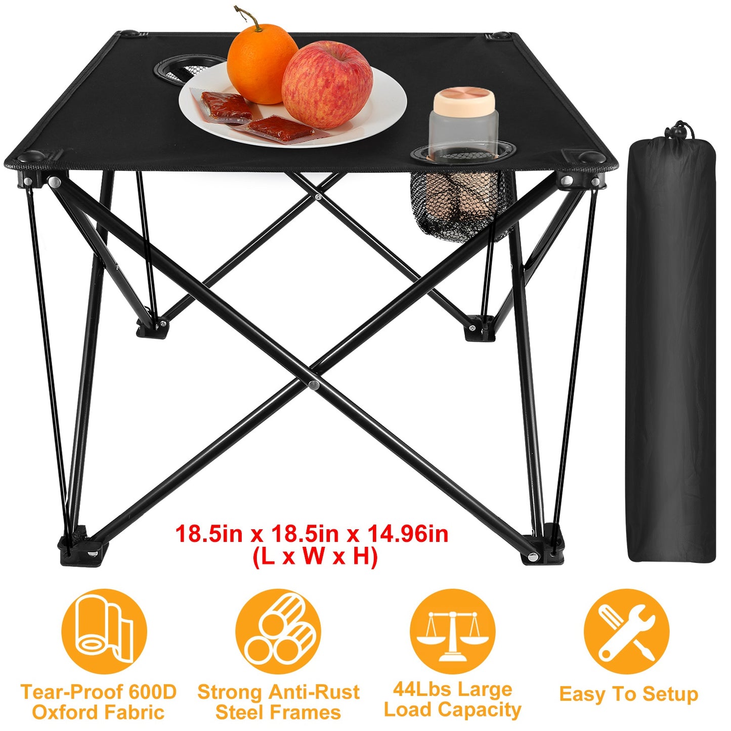 Foldable Camping Table with Cup Holders & Carry Bag (2-Pack)