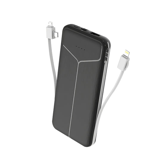 10000mAh Power Bank with Built-In Cables & US Plug