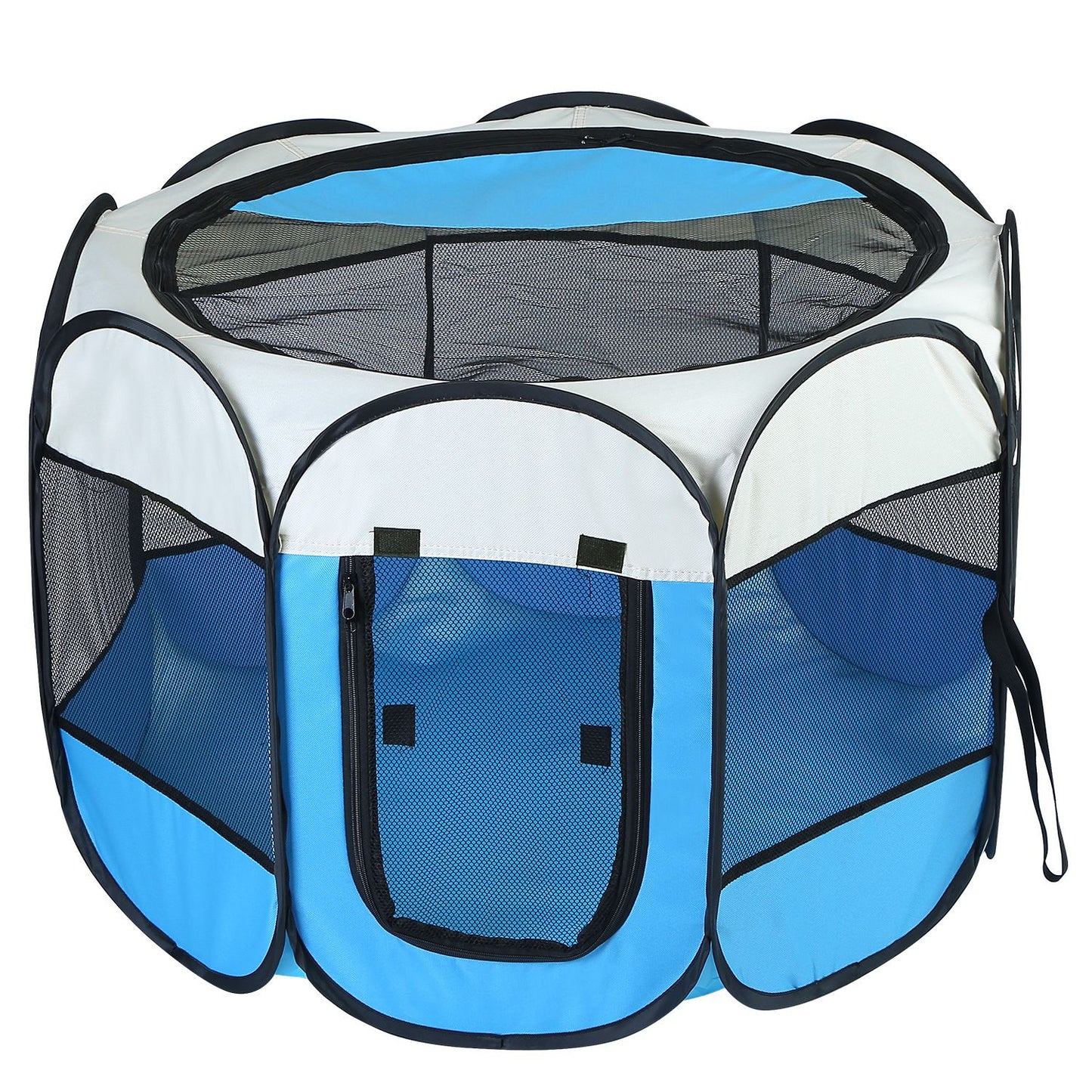 Foldable Pet Playpen with Mesh Panels and Zipper Top