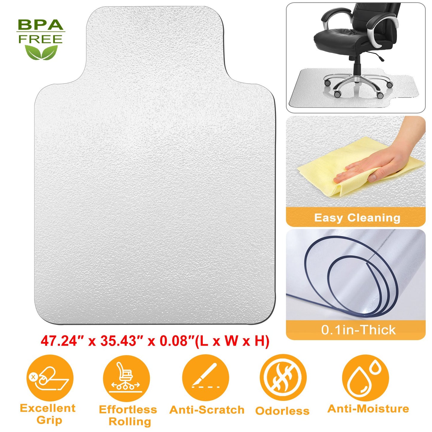 Chair Mat 36" x 48" PVC Floor Protector for Hard Floors