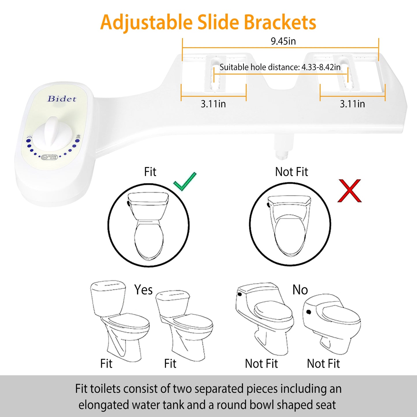 Non-Electric Bidet Attachment with Adjustable Water Pressure