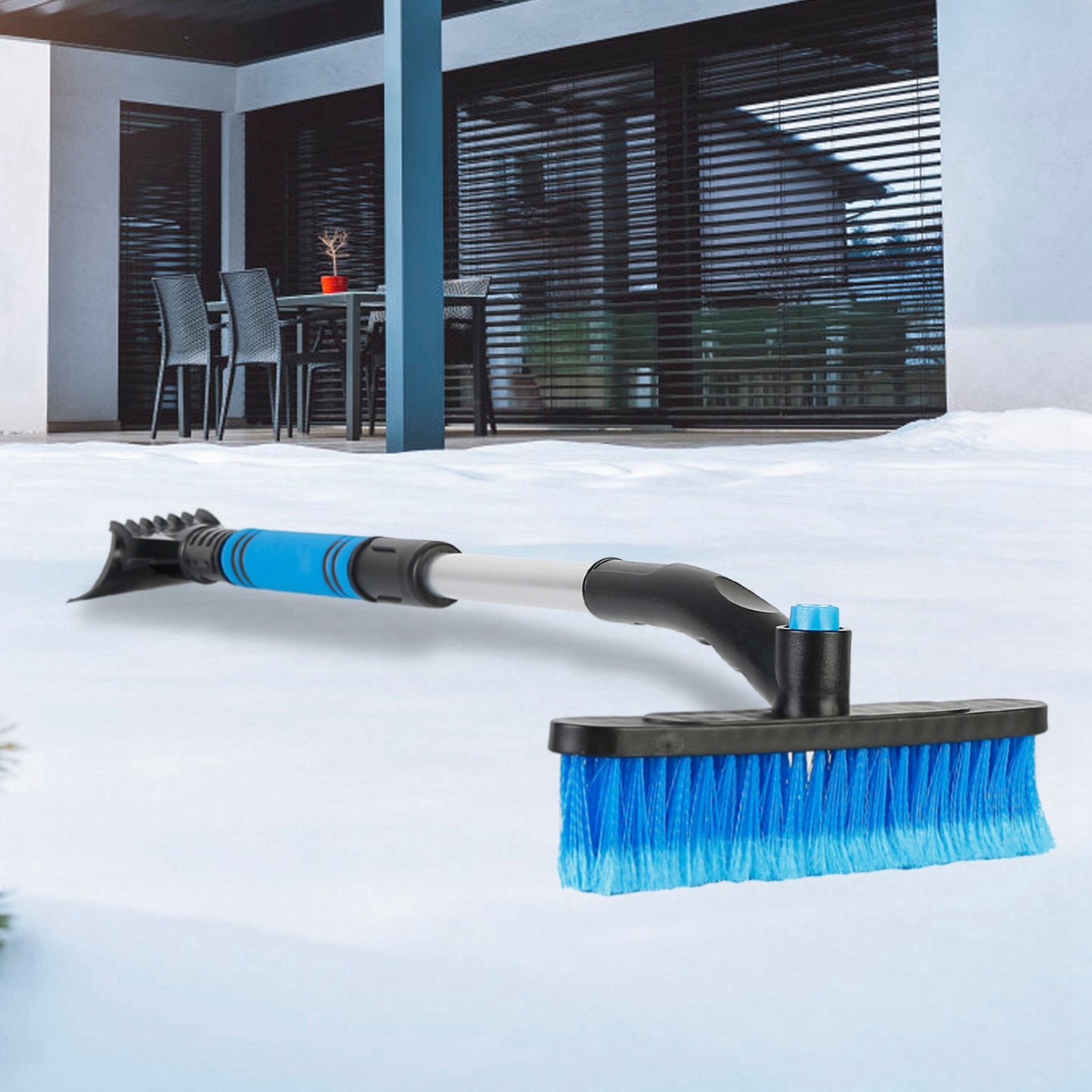 Extendable Snow Brush and Ice Scraper with Pivoting Head