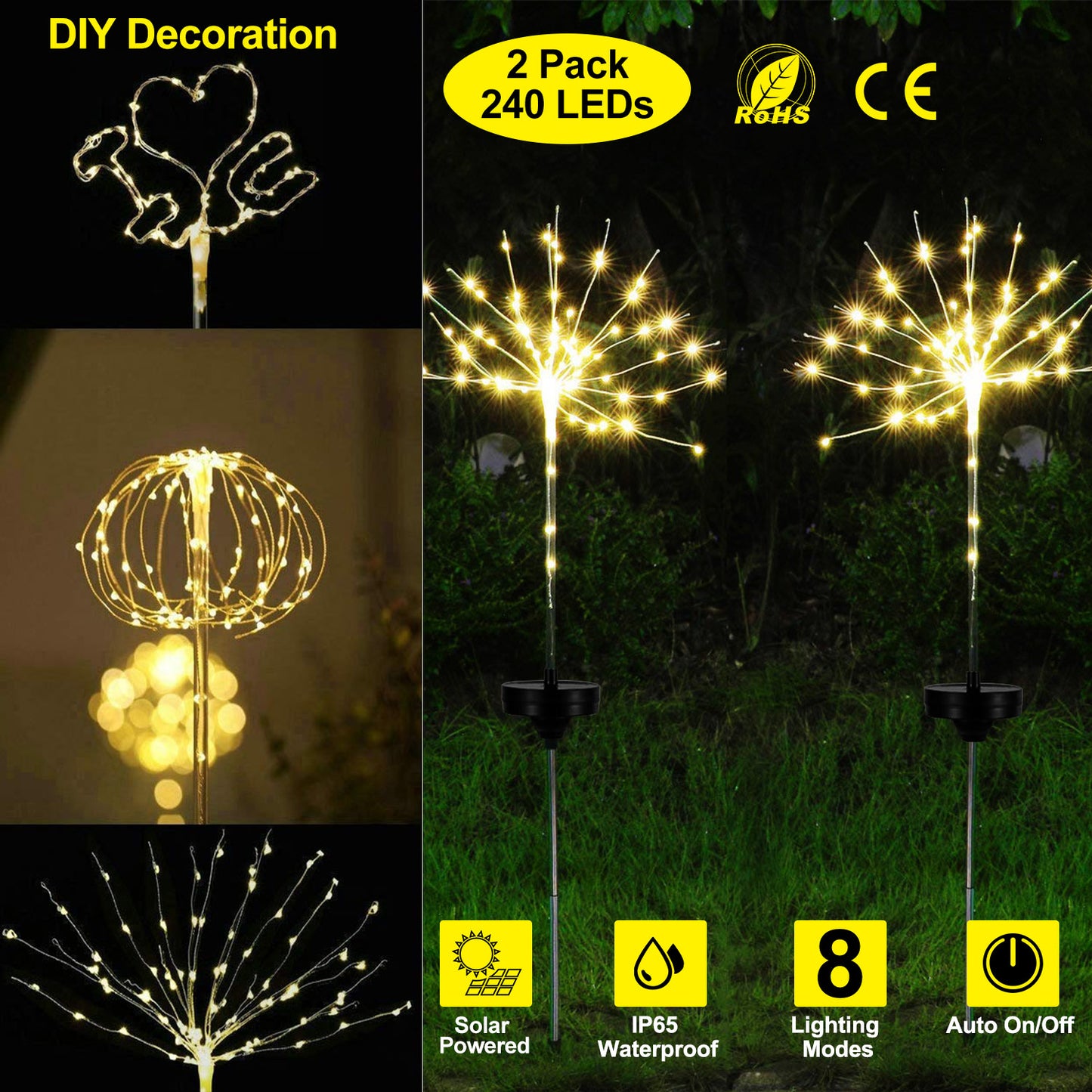 Solar Starburst Lights 240 LED Firework Garden Stake Lights