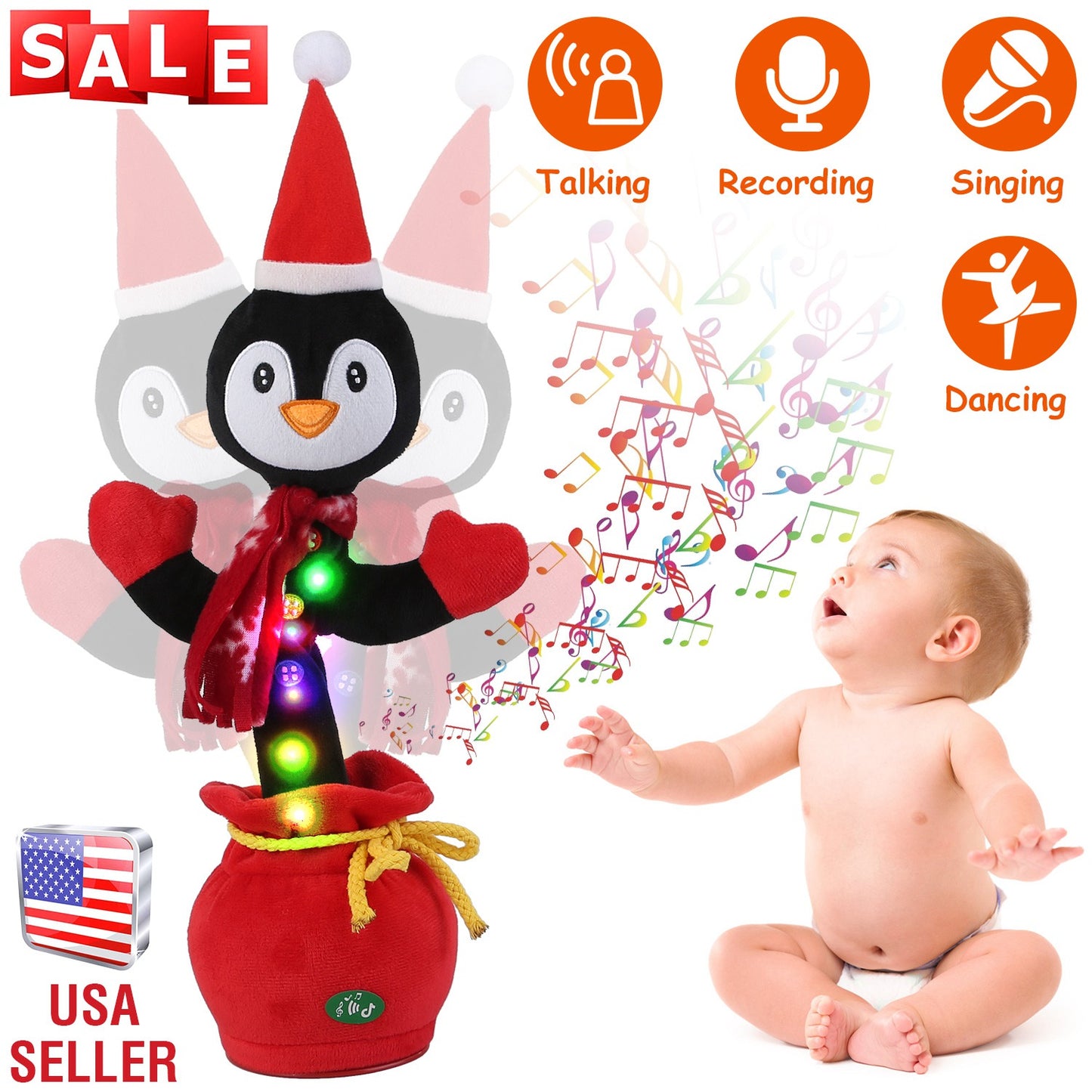 Dancing Christmas Plush Toy with Music, Lights & Recording