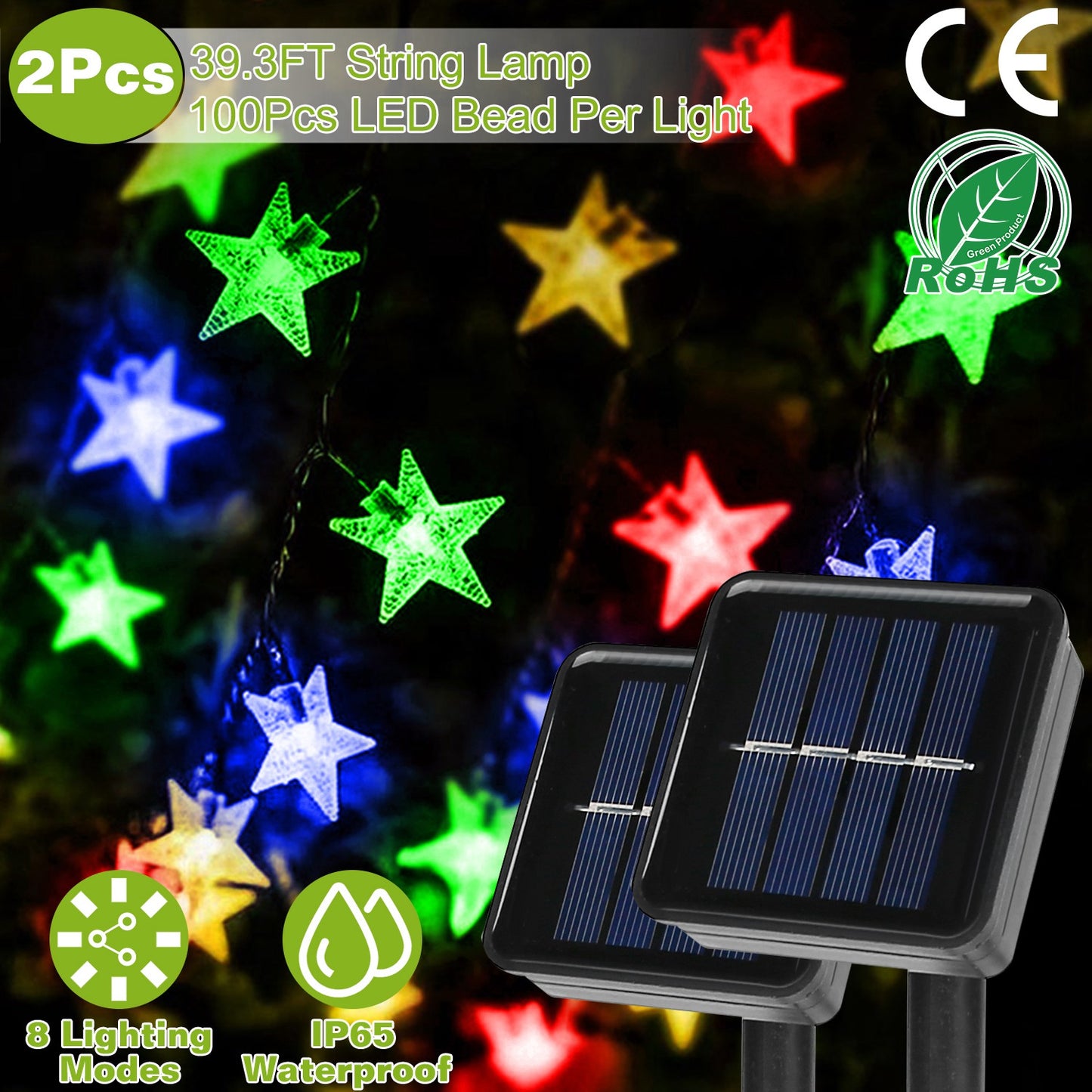 Solar Star String Lights 39.3ft 100 LED Waterproof Outdoor