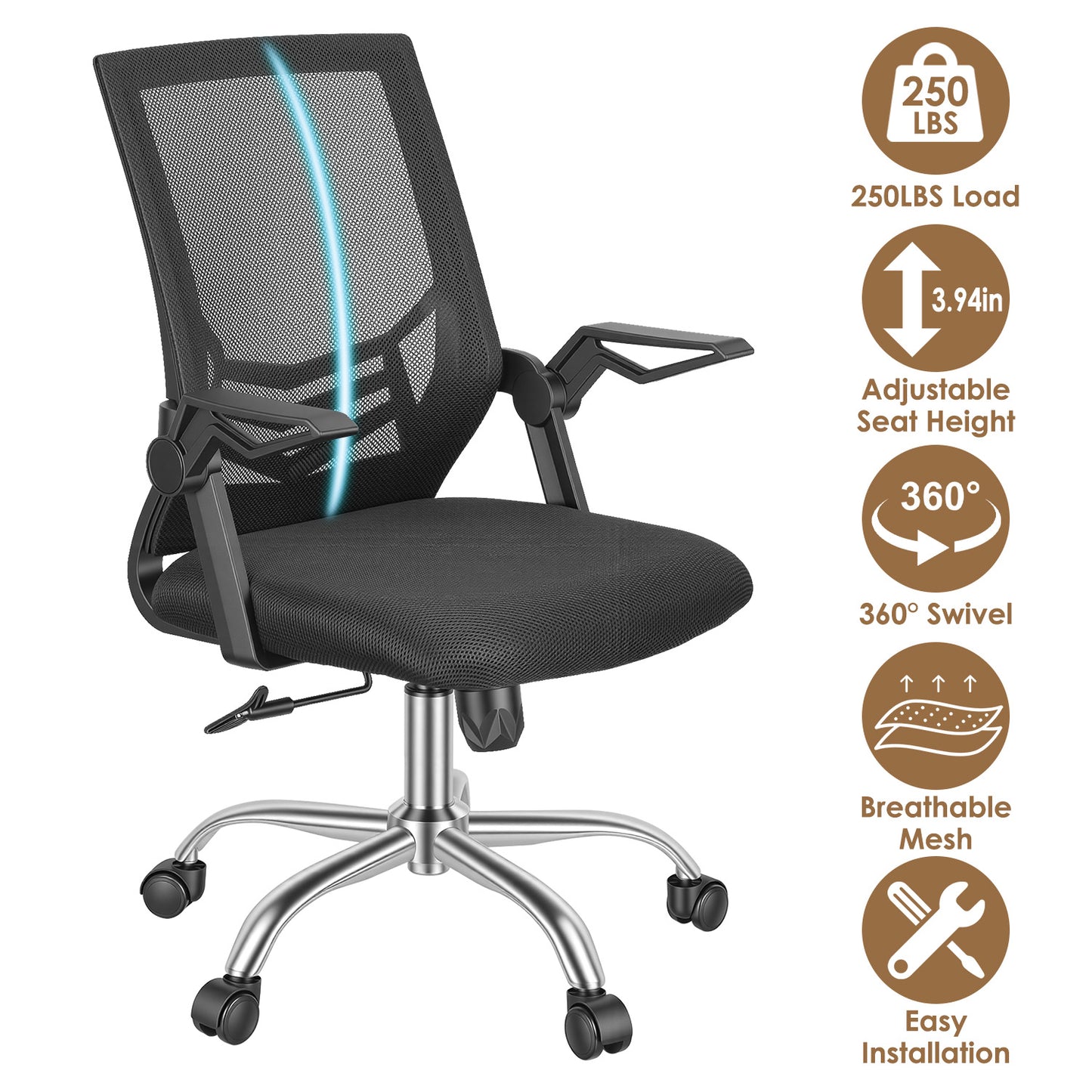 Ergonomic Mesh Office Chair with 135° Reclining Backrest