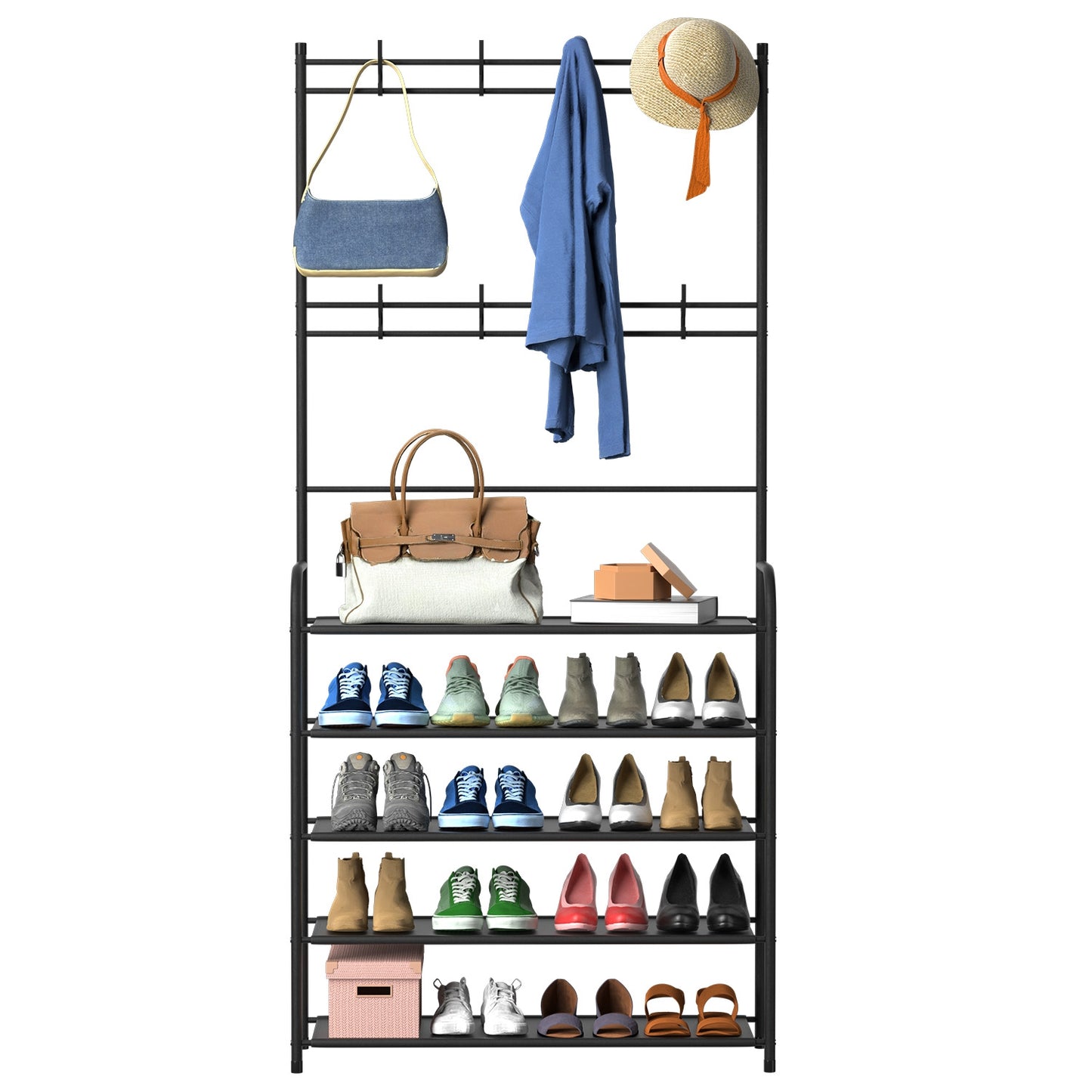 Entryway Coat Rack with 4-Tier Shoe Storage Shelf