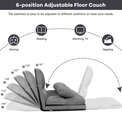 6-Position Foldable Floor Sofa Bed with Removable Cover
