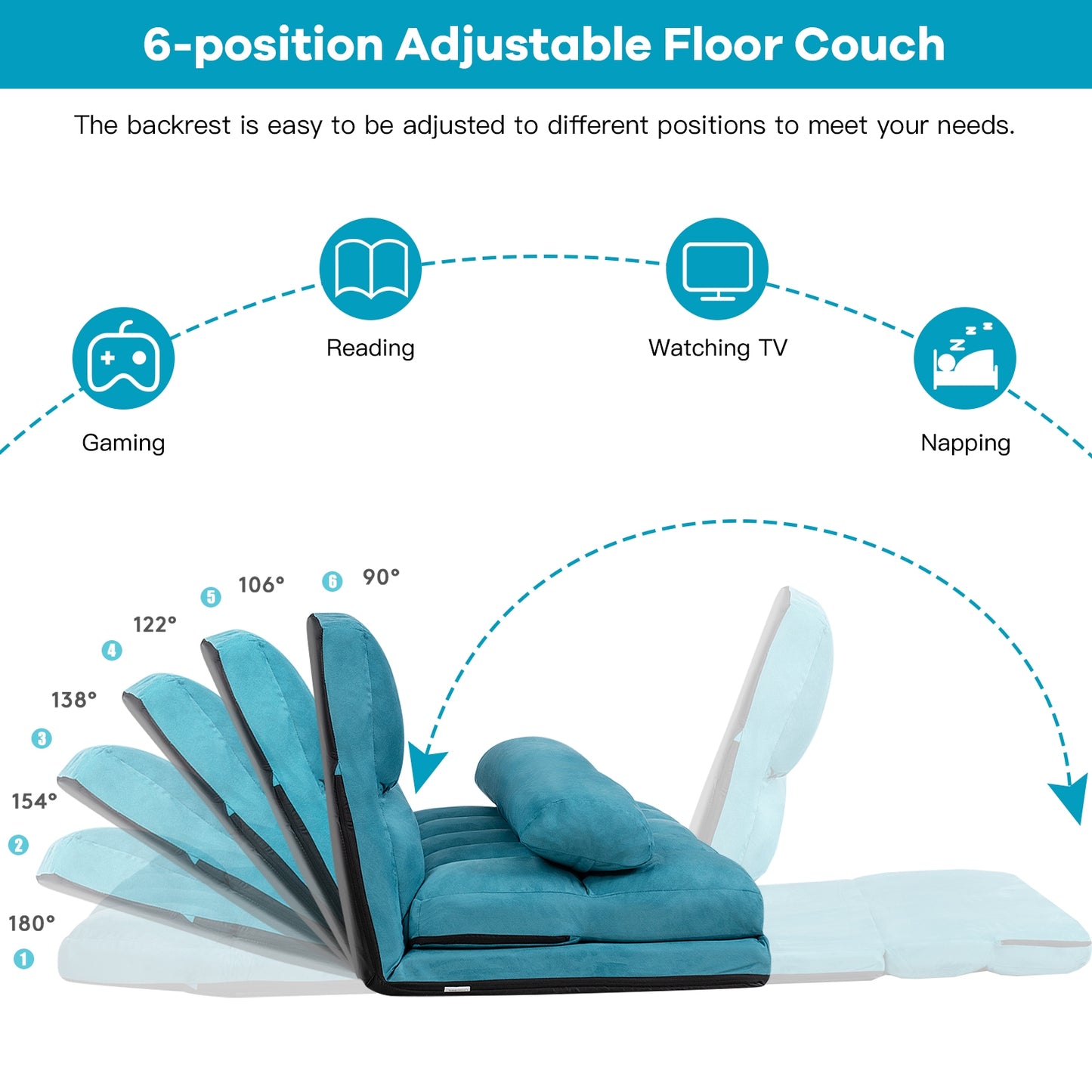 6-Position Foldable Floor Sofa Bed with Removable Cover