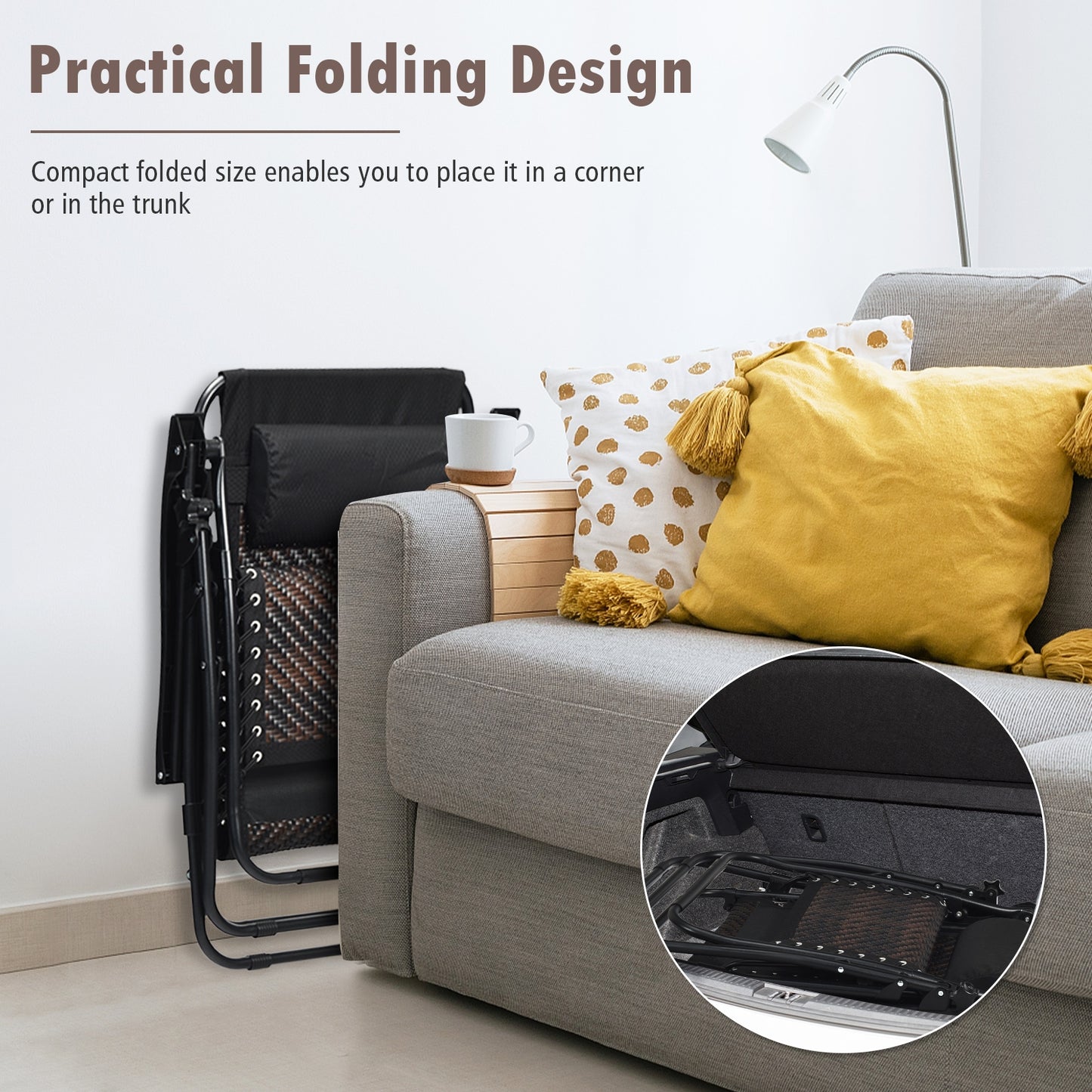 Folding Zero Gravity Lounge Chair Set - 2 Piece Rattan