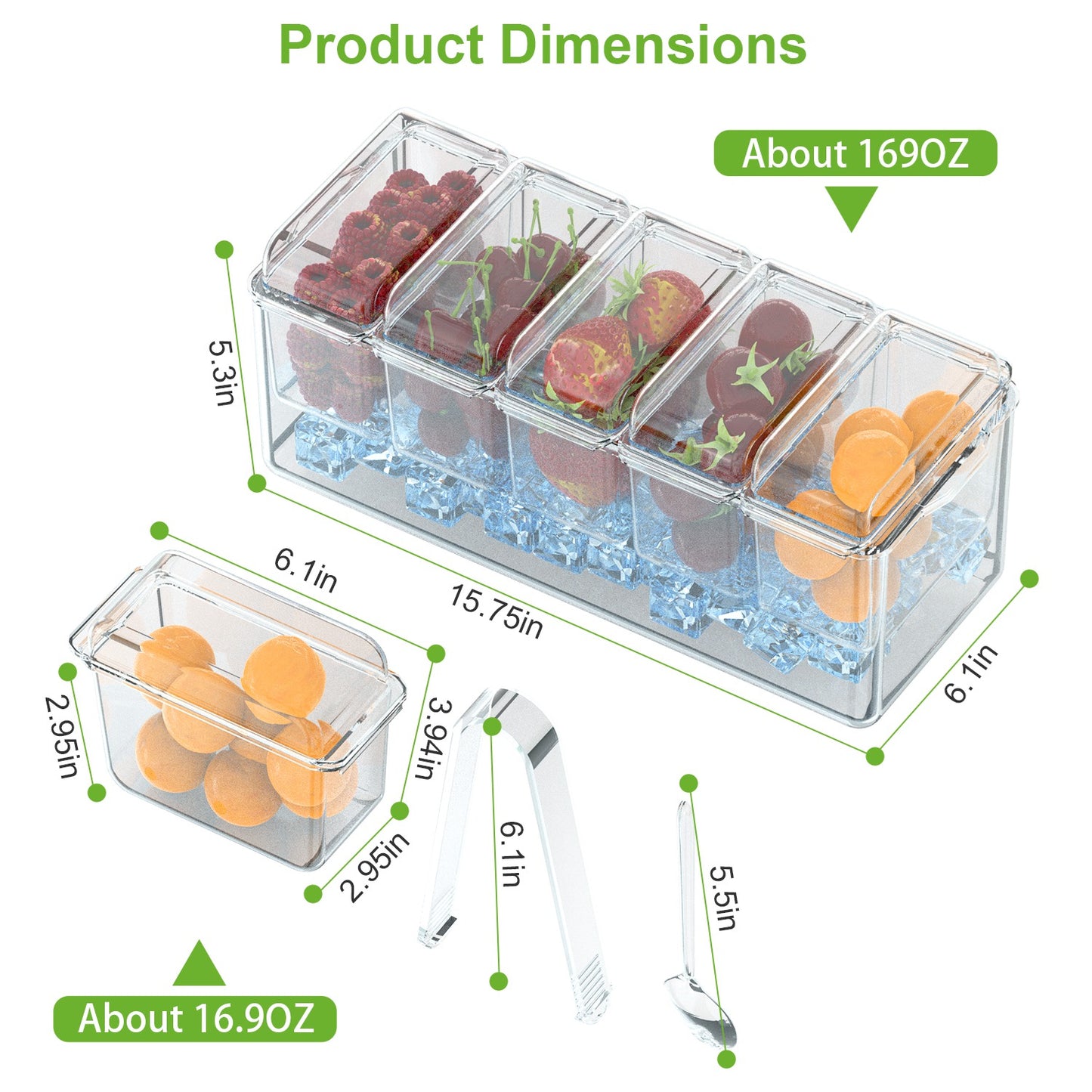 Ice Chilled Condiment Caddy with 5 Containers & Lids
