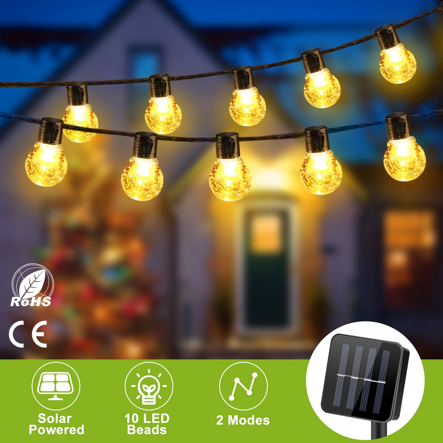 Solar String Lights with 10 LED Bulbs for Outdoor Decor