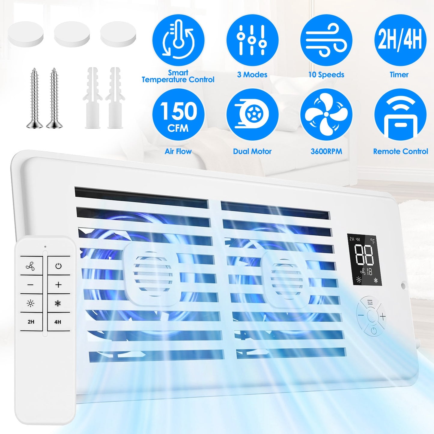 Register Booster Fan 4x10 with Smart Temperature Control