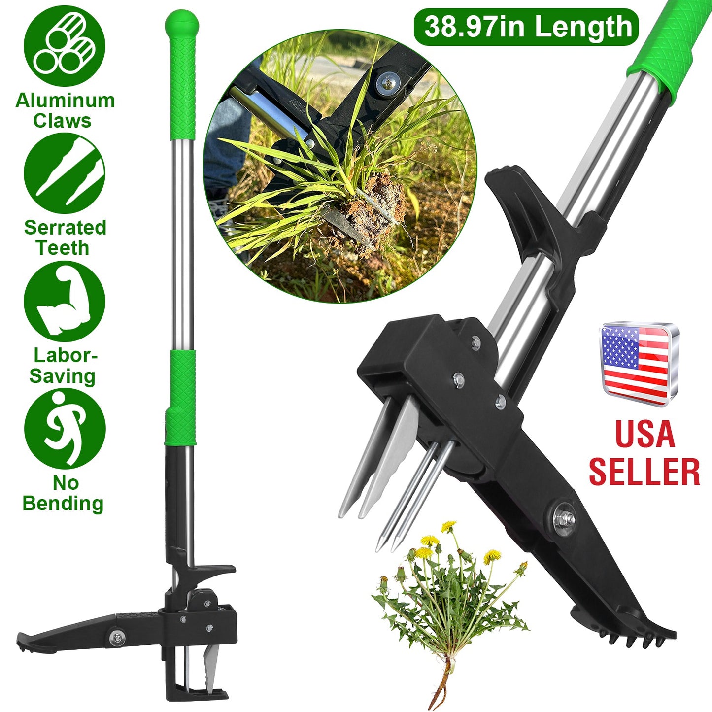 Stand Up Weed Puller Tool with 4-Claw Aluminum Design