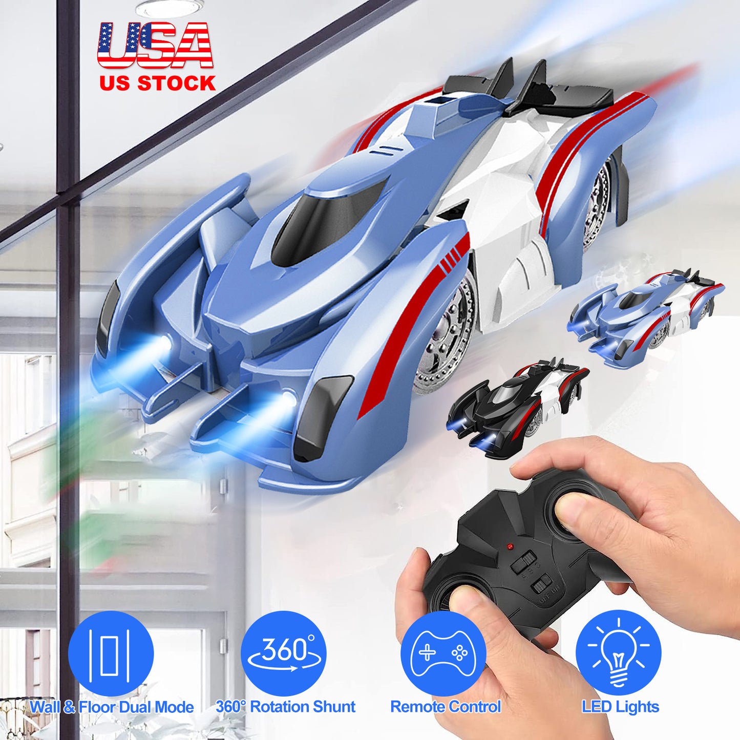 Wall Climbing RC Car with 360° Rotation and LED Lights