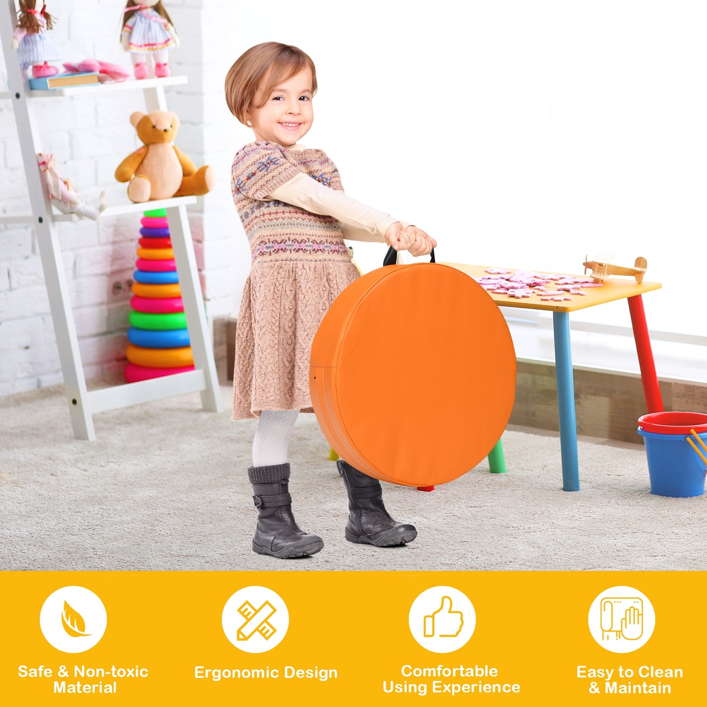 Round Toddler Floor Cushions 15 Inch - Set of 6