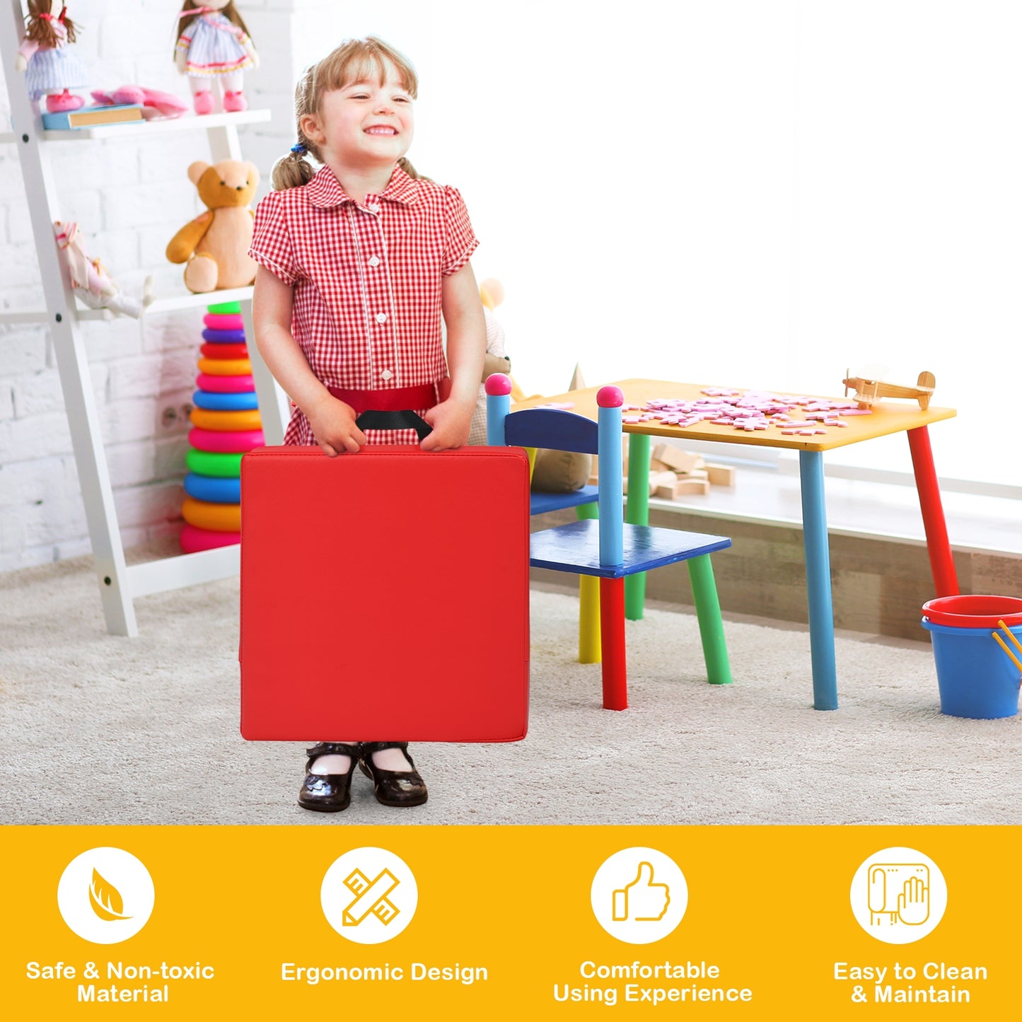 Square Toddler Floor Cushions 15" - Set of 6 with Handles