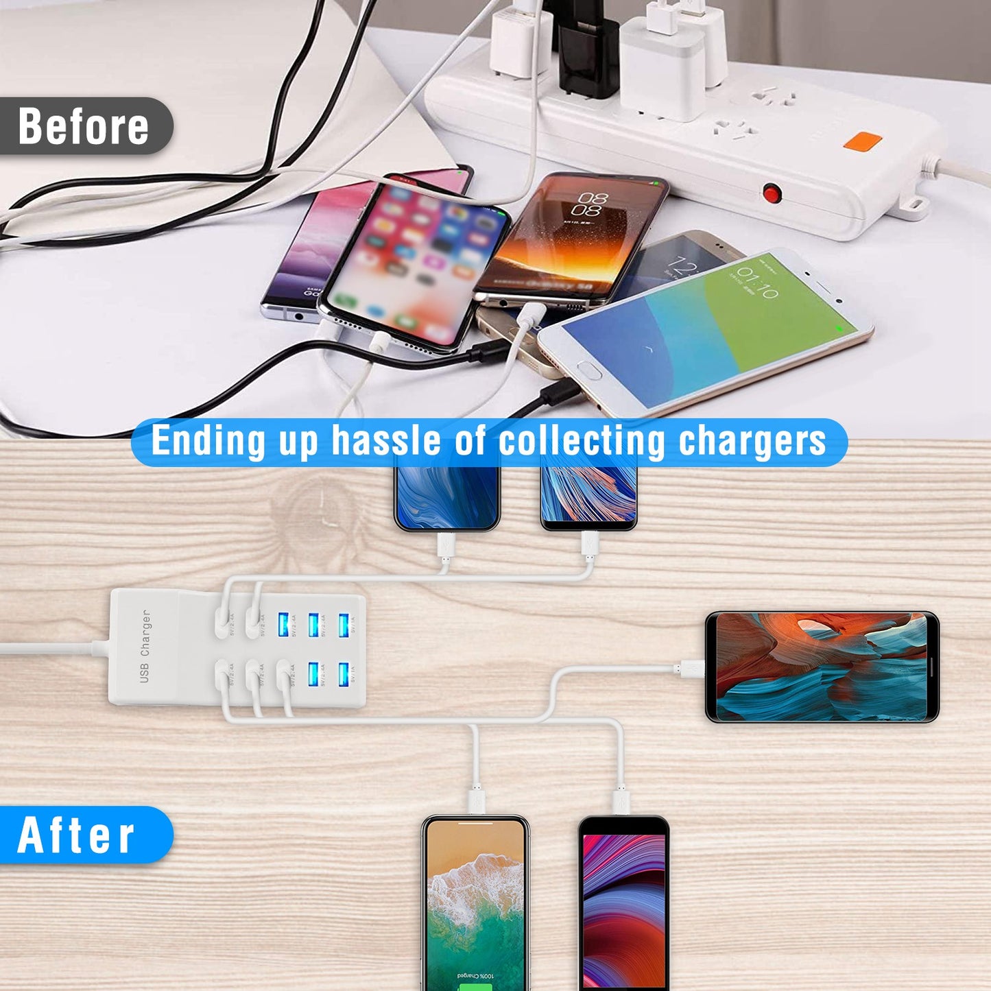 10-Port USB Charging Station Hub 50W Multi-Device Wall Charger