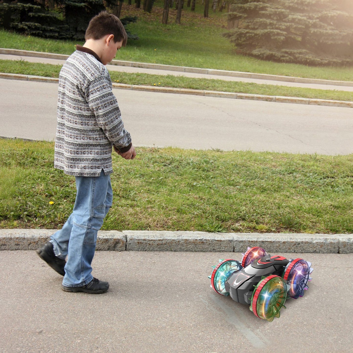 Amphibious RC Stunt Car with Wrist Controller & RGB Lights