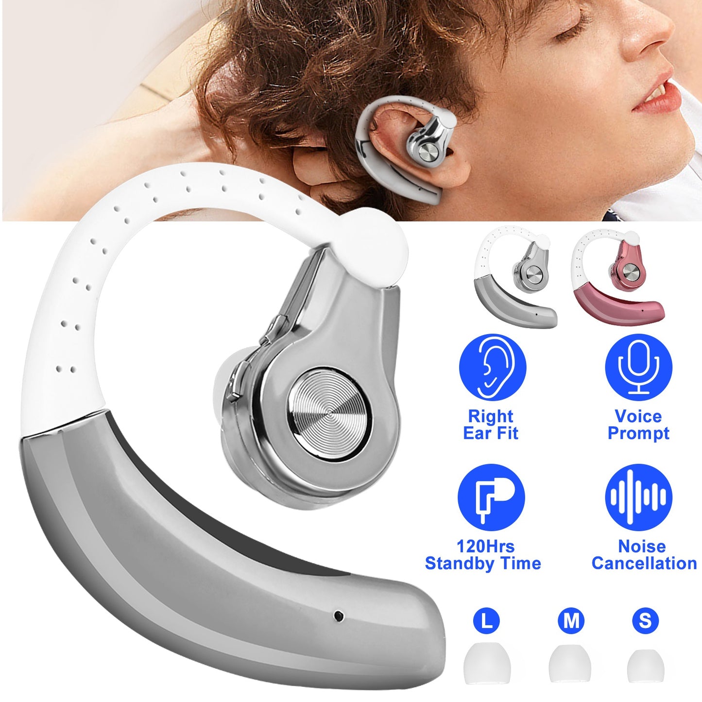 Wireless Bluetooth Earpiece with Mic for Business & Driving