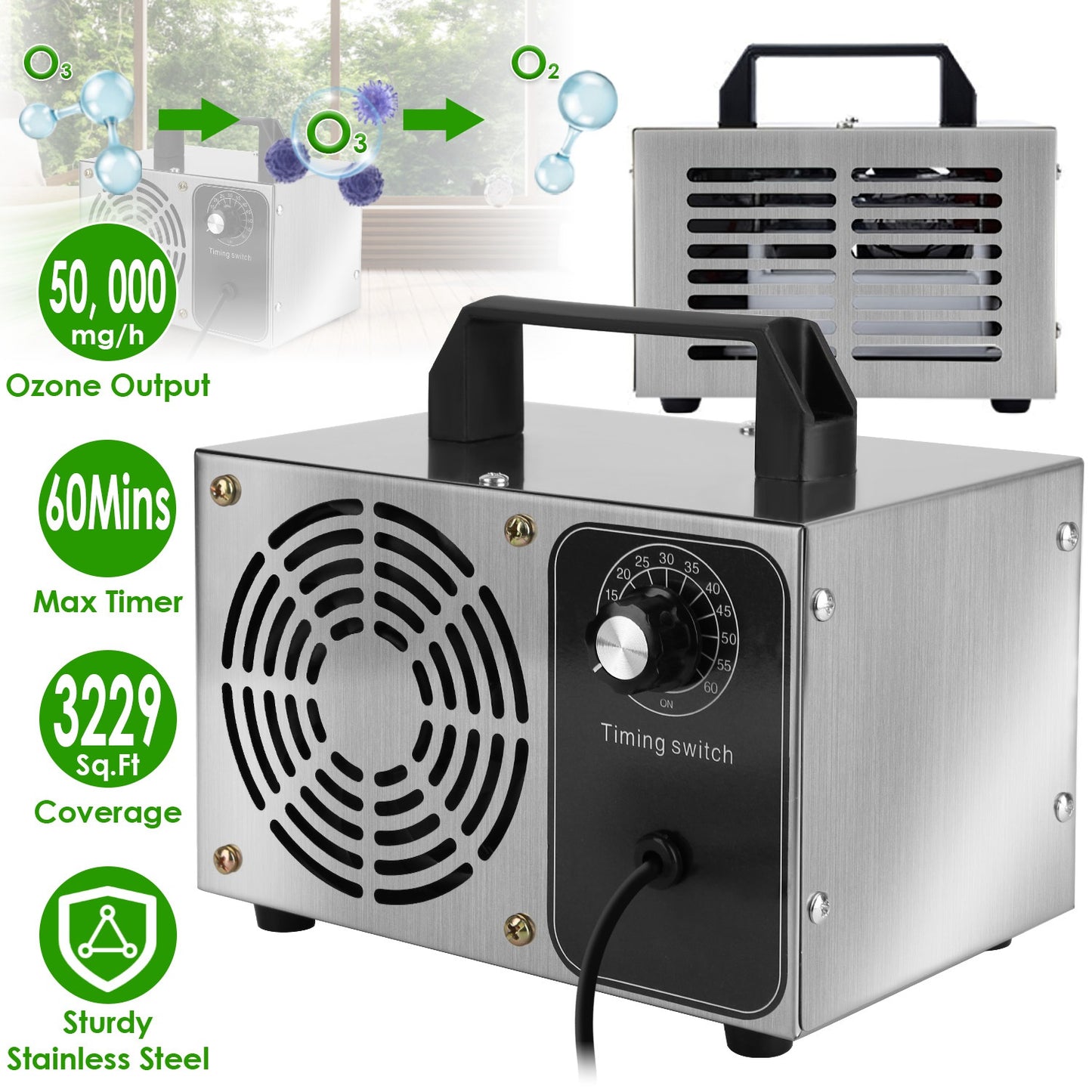 Ozone Generator 50000mg/h with Timer for Odor Elimination