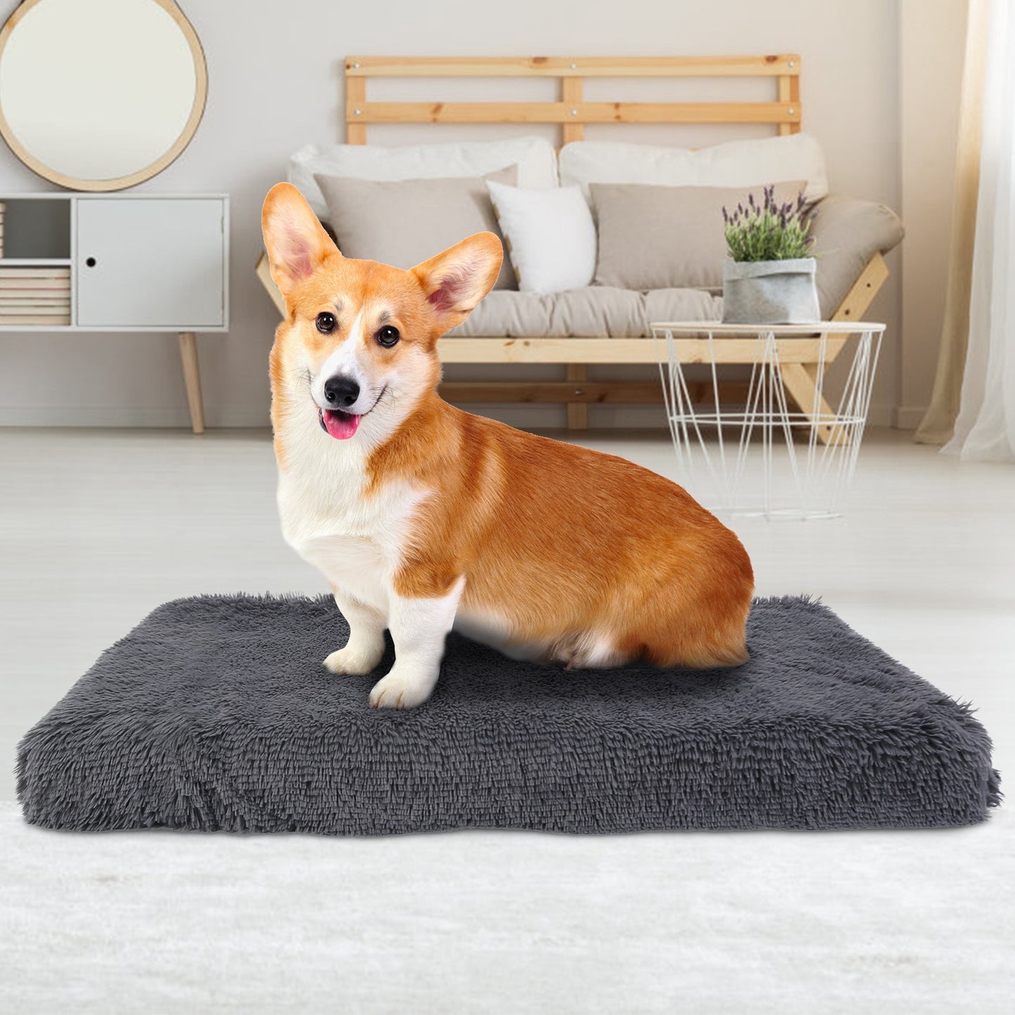 Dog Bed Plush Cushion with Egg Crate Foam - Washable Cover