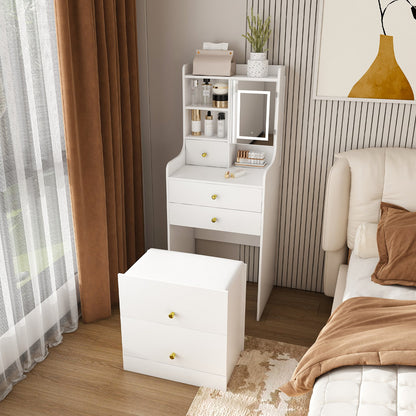 3 In 1 White Vanity Desk Set with LED Light Mirror & Hidden Storage Stool, Compact Multi-Functional Makeup Dressing Tabl