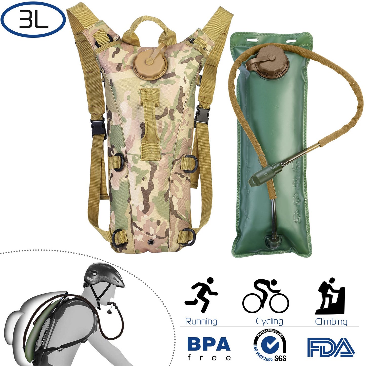 Tactical Hydration Pack with 3L Water Bladder