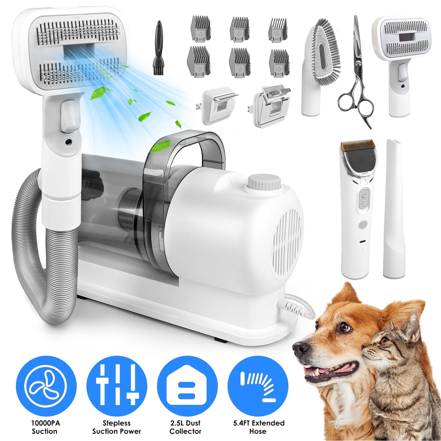Pet Grooming Vacuum Kit with 7 Tools & 10000PA Suction
