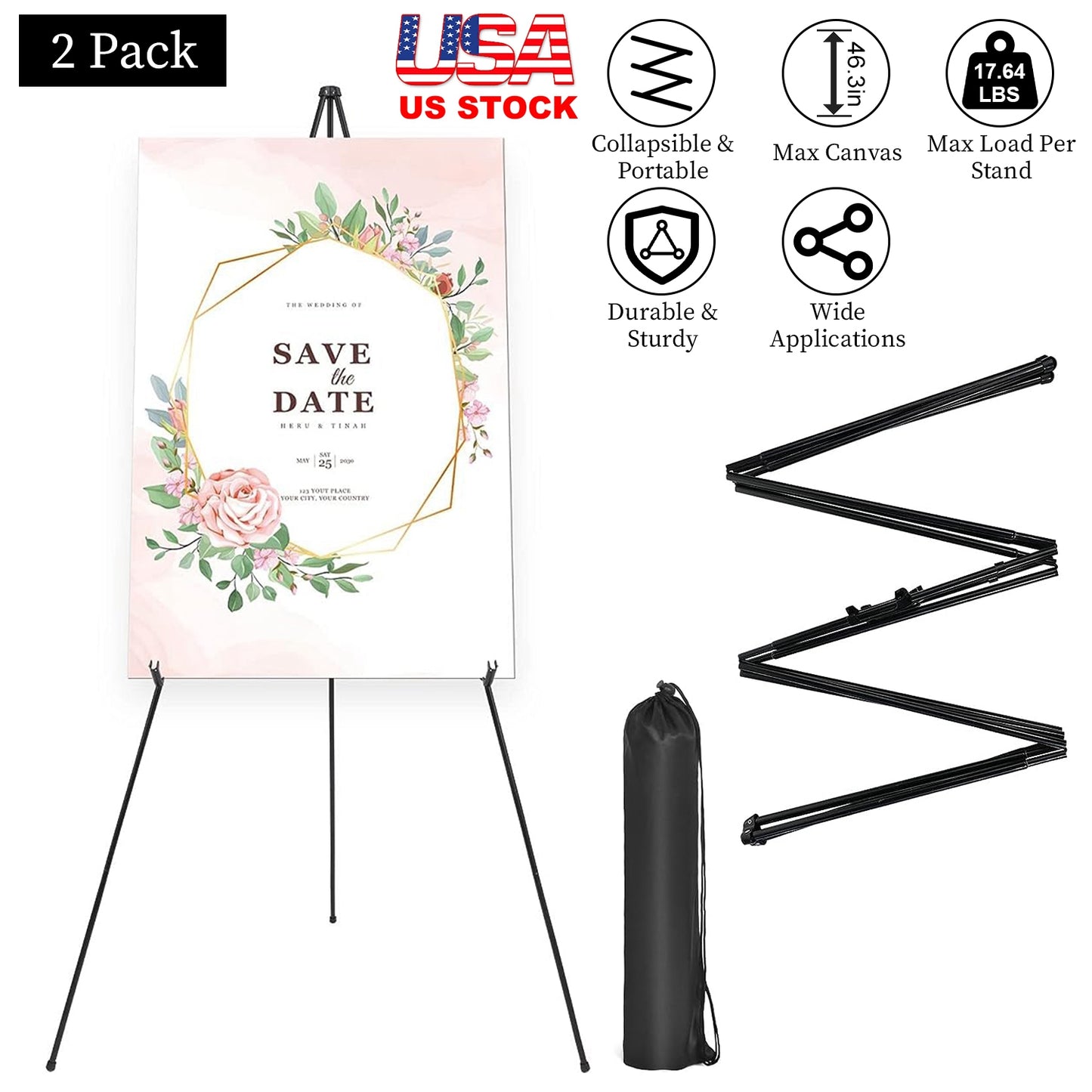 Collapsible Easel Stand 61in A-Frame Tripod with Carry Bag