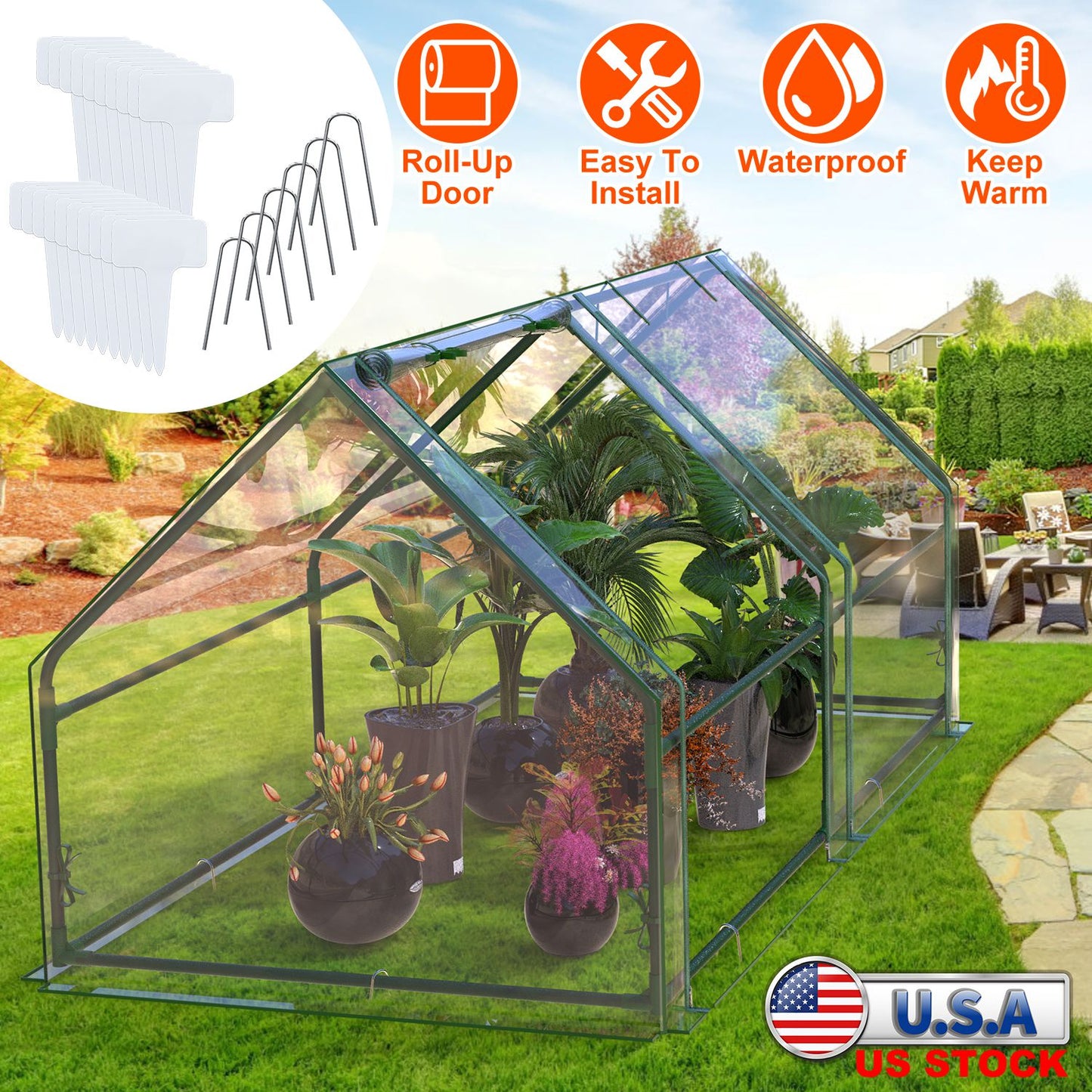 Portable Mini Greenhouse with Roll-Up Zipper Doors 71"L
