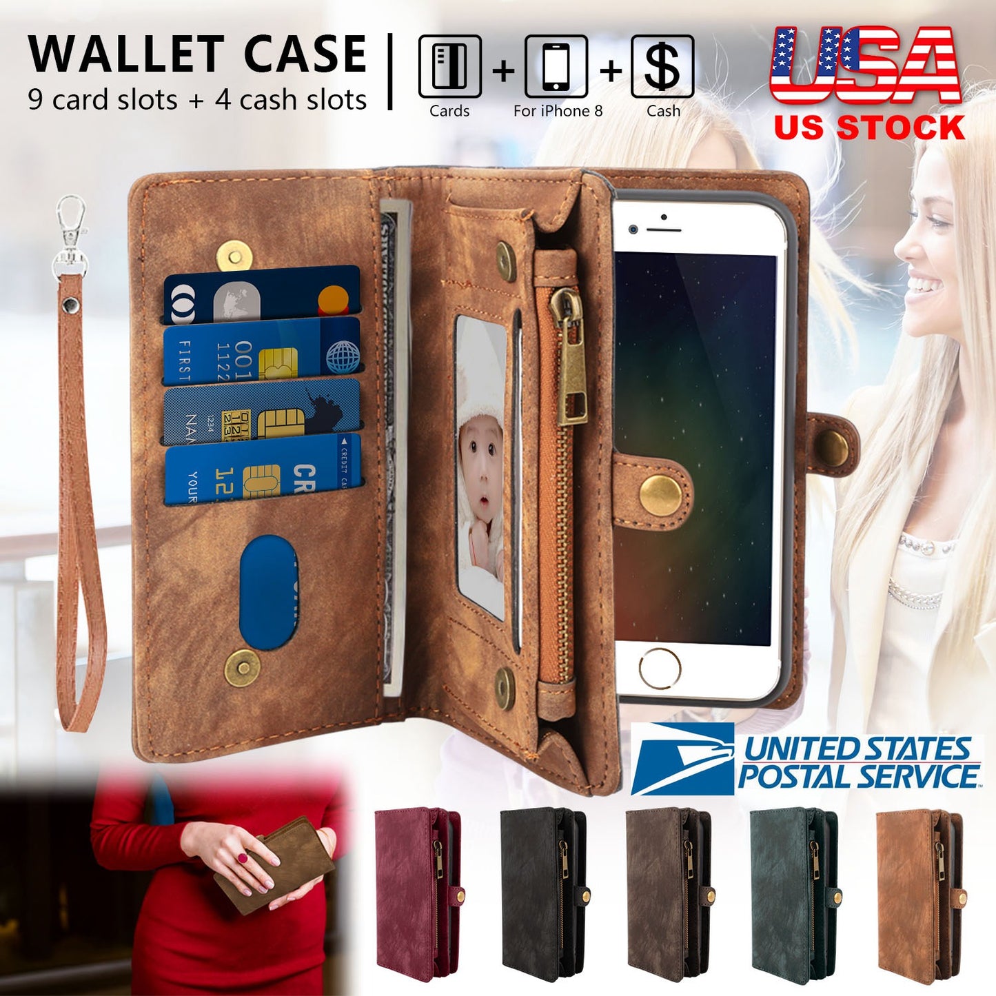 iPhone 8 Wallet Case with 13 Card Slots & Detachable Cover