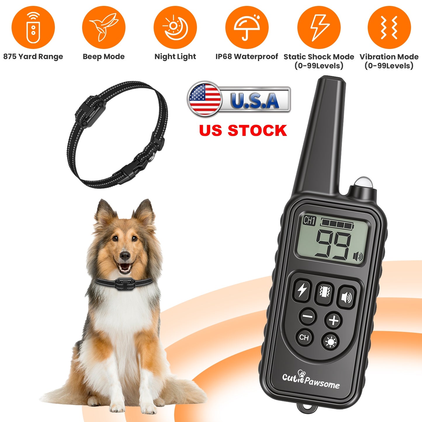Dog Training Collar Receiver with Adjustable Belt IP67 Waterproof