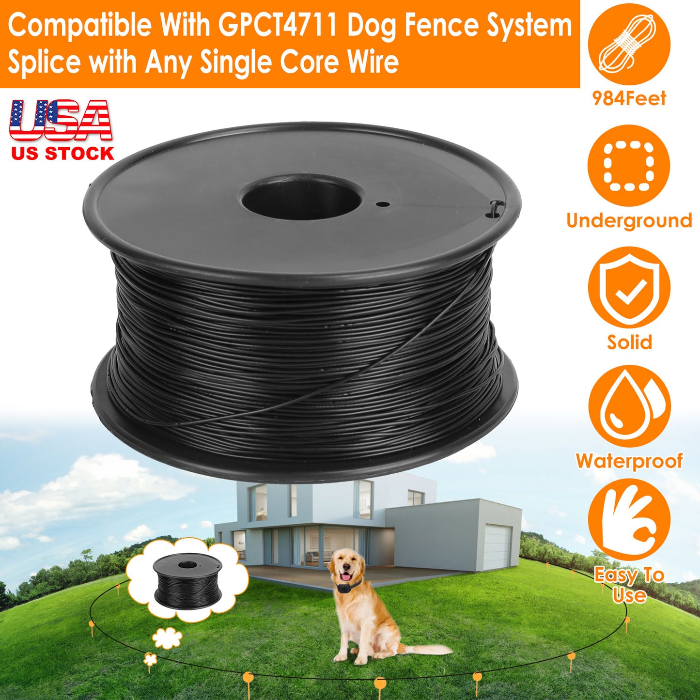 Underground Dog Fence System with Waterproof Rechargeable Collar