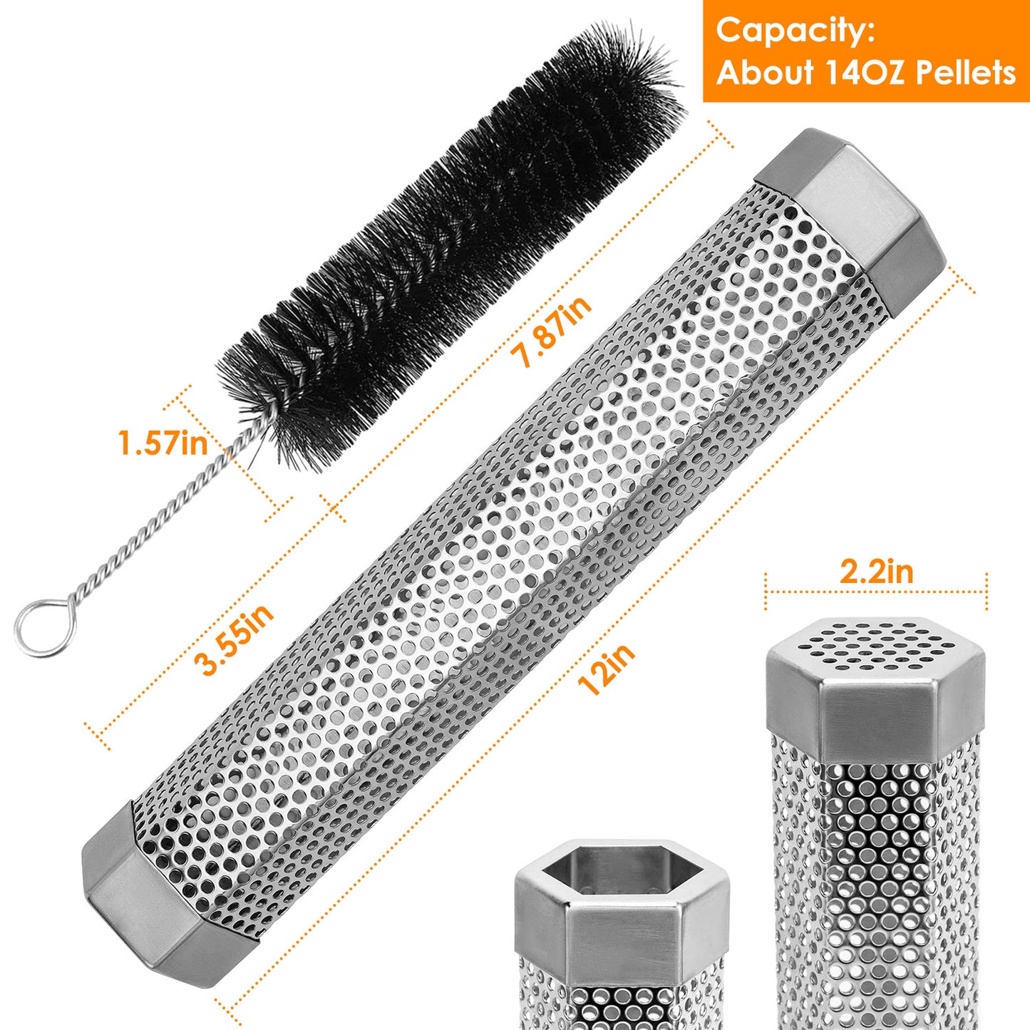 Pellet Smoker Tube 12 Inch Hexagonal Stainless Steel