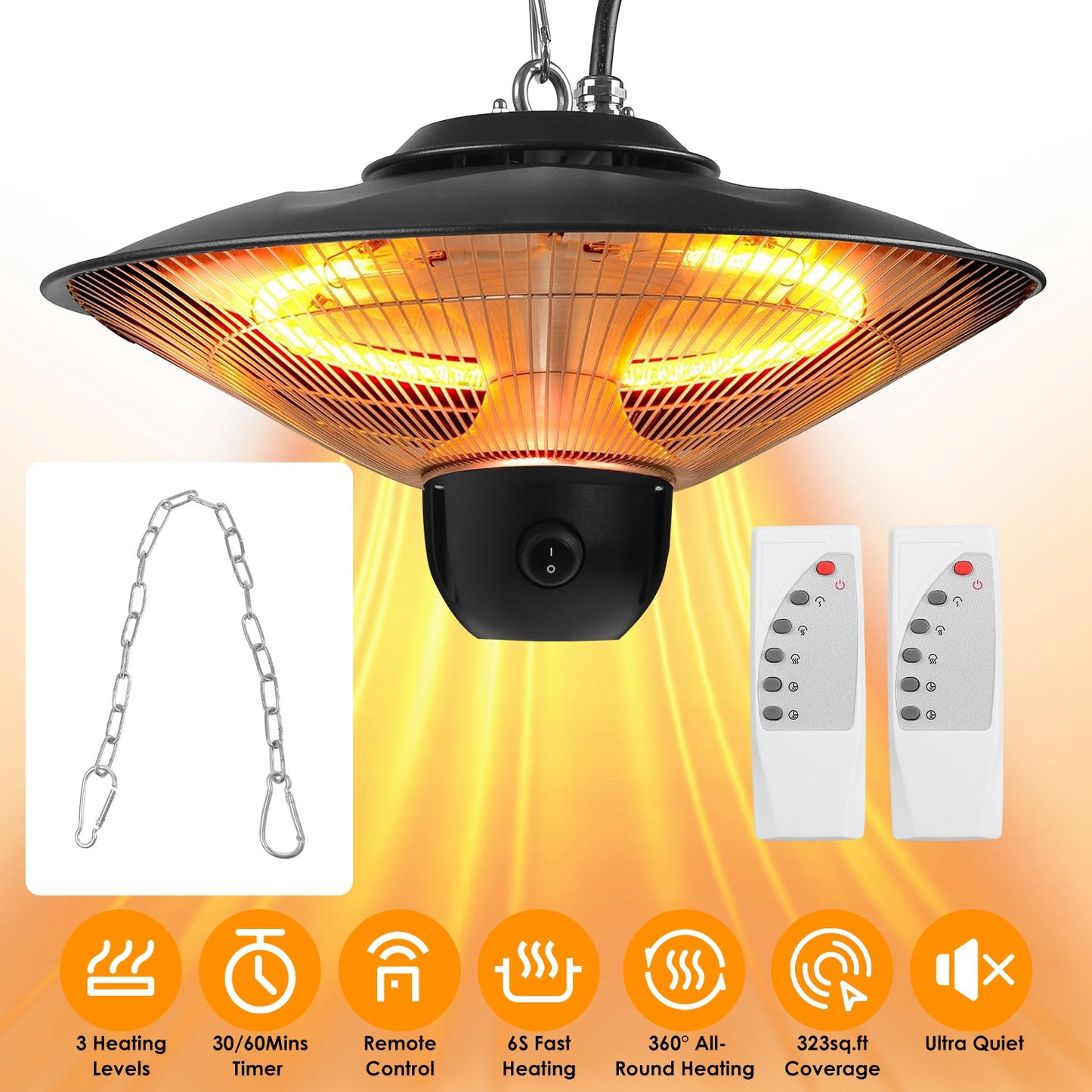 1500W Electric Patio Heater with Remote & Timer