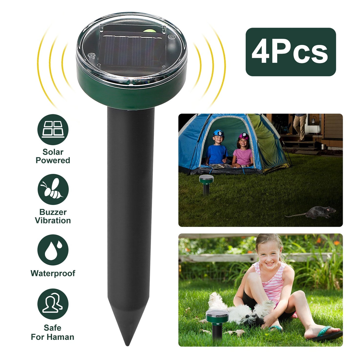 Solar Mole Repeller Stakes - 4 Pack Sonic Gopher Deterrent