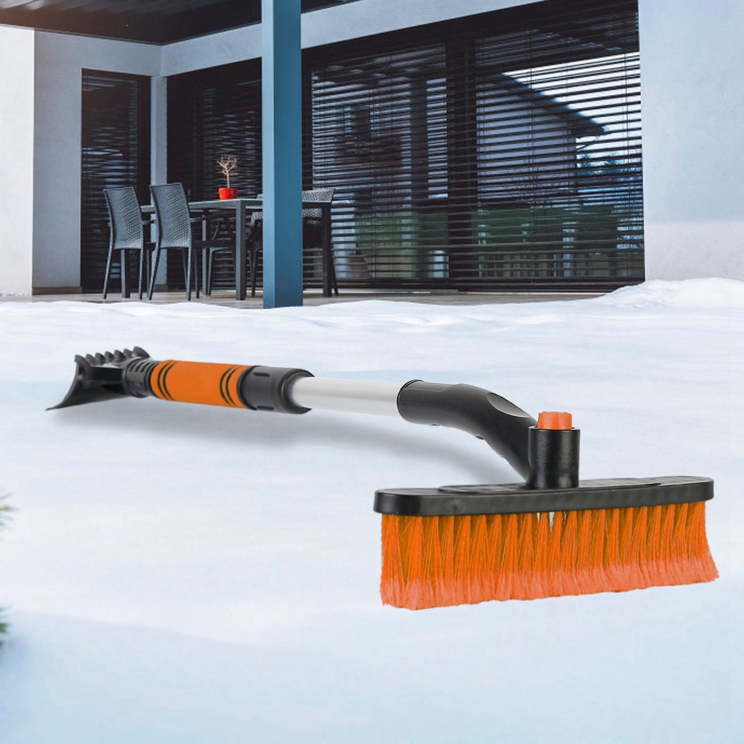 Extendable Snow Brush and Ice Scraper with Pivoting Head