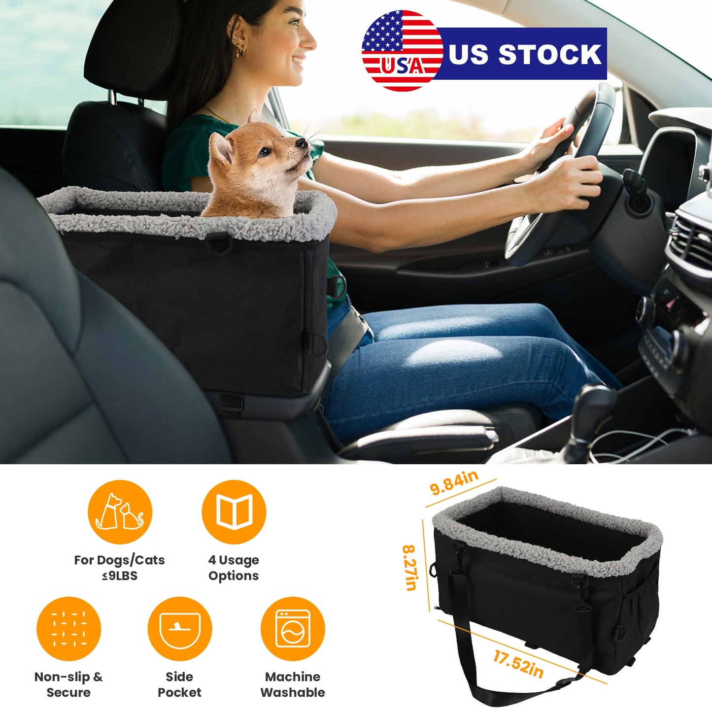 Small Dog Car Seat with Harness for Pets Up to 9 LBS