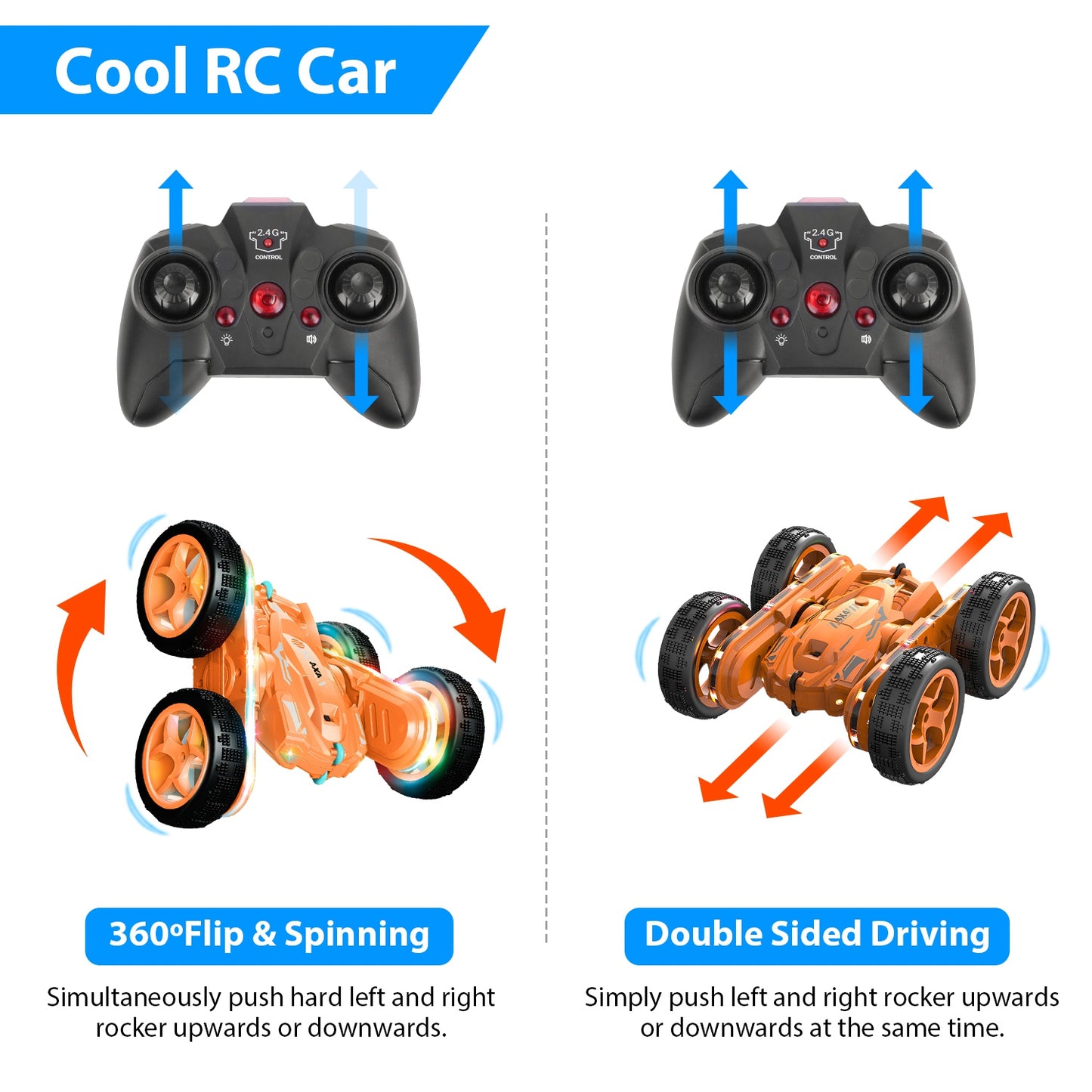 RC Stunt Car with LED Lights & Music - 4WD Remote Control