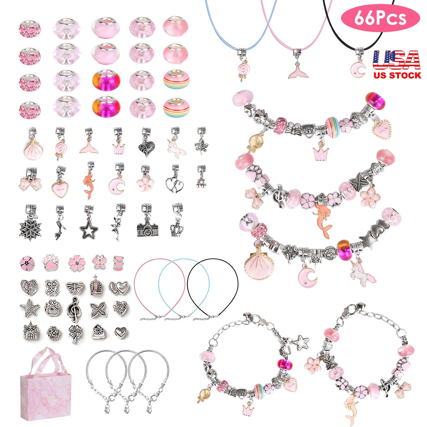 66-Piece Kids' DIY Charm Bracelet Kit