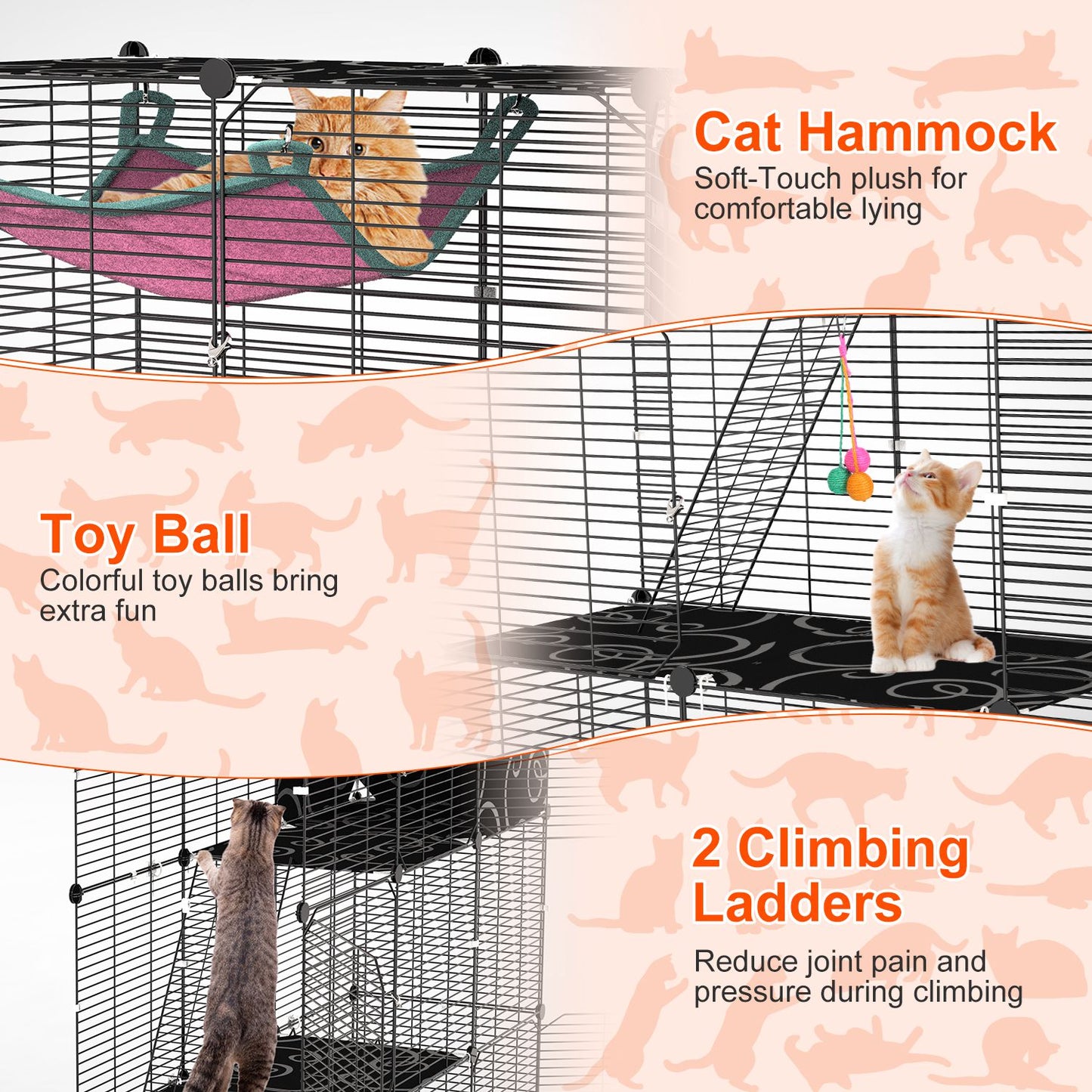 3-Tier Cat Cage Enclosure with Hammock and Ladder