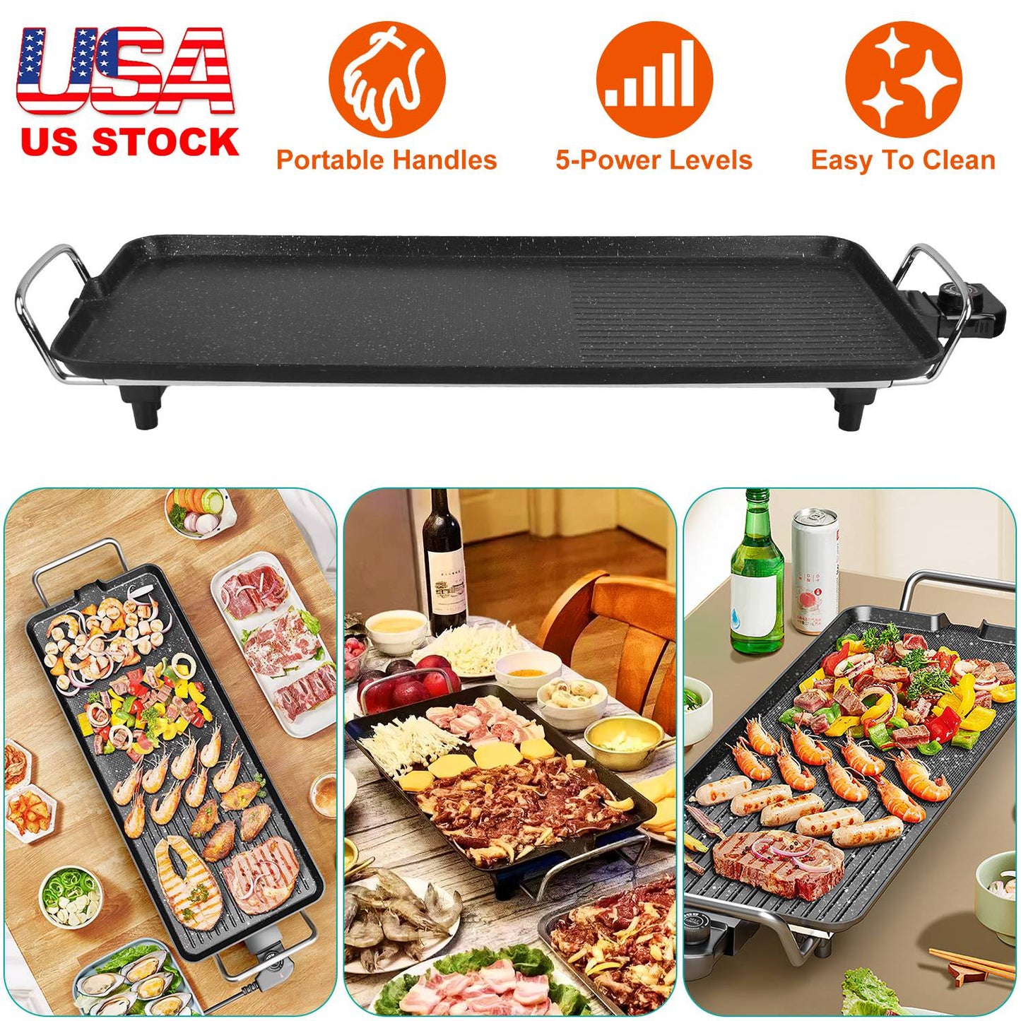 Electric Griddle Grill 1500W Non-Stick BBQ Hot Plate